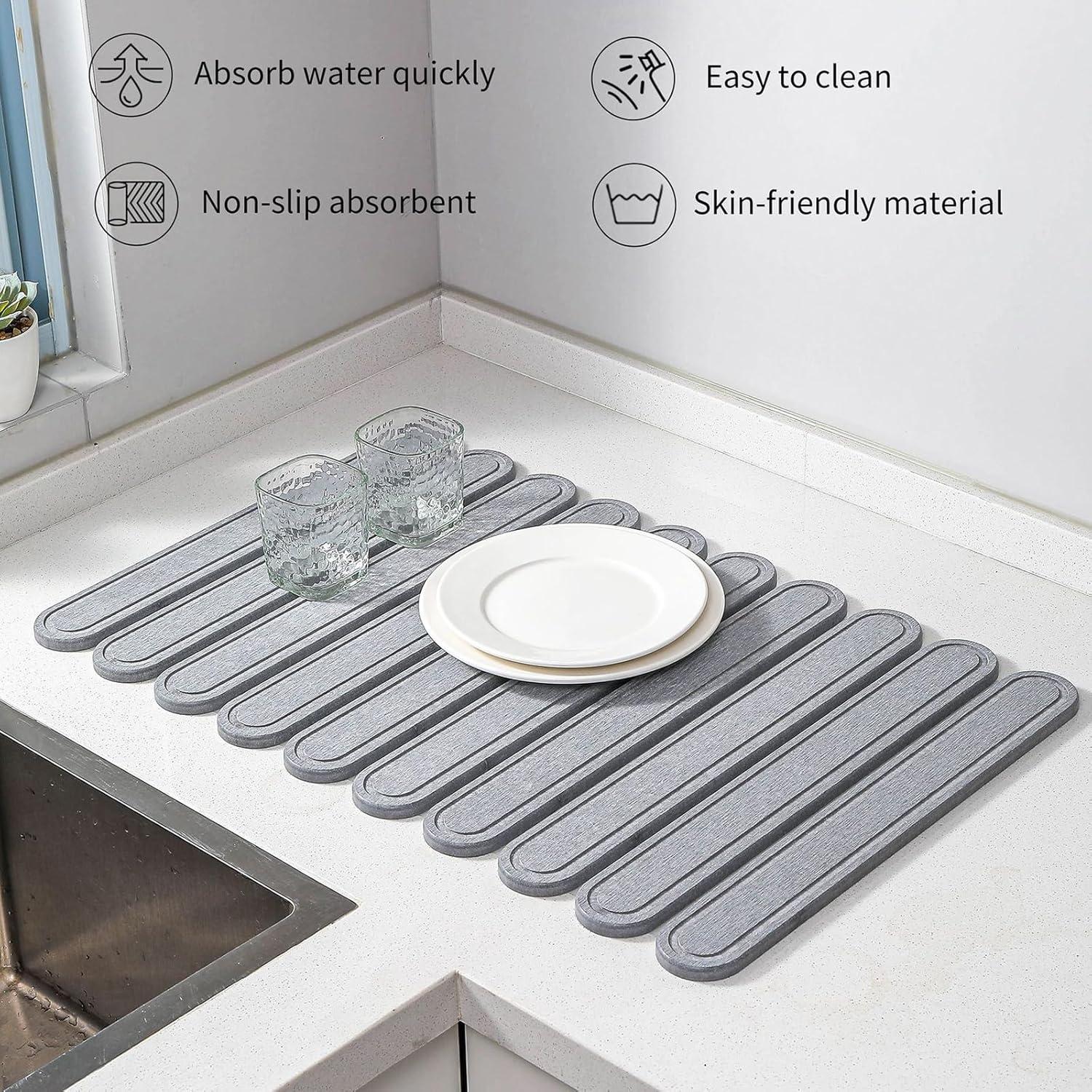 Alfombrilla de Secado de Platos Fiebixun 61x41cm Antideslizante