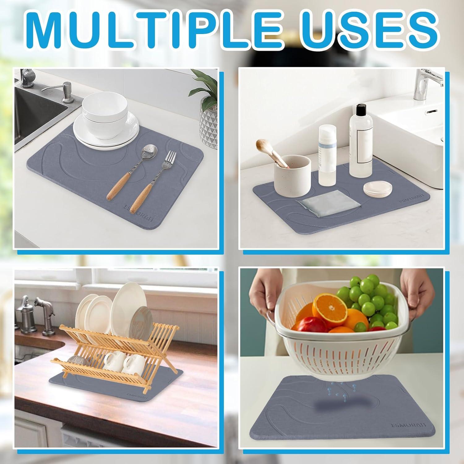 Alfombrilla de Secado de Platos Esmorah 40x30 cm Gris Antideslizante