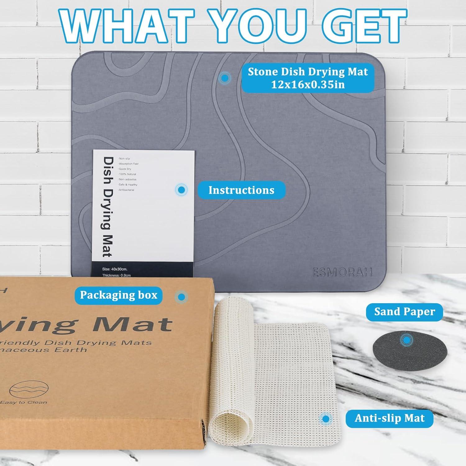 Alfombrilla de Secado de Platos Esmorah 40x30 cm Gris Antideslizante
