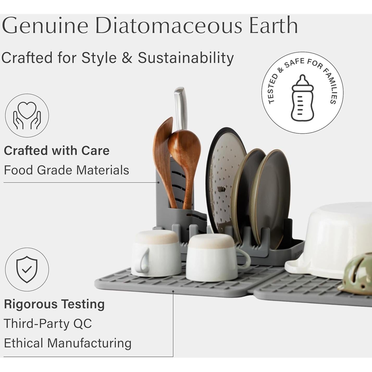 Estante Plegable para Secar Platos Dorai con Almohadilla de Piedra