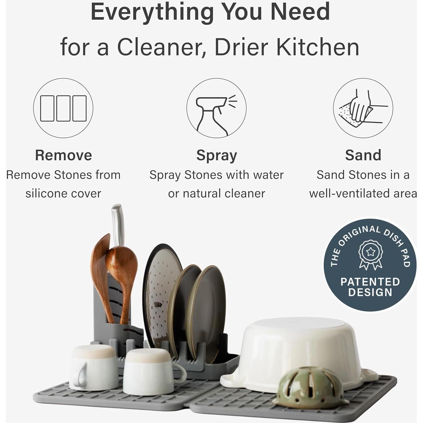 Estante Plegable para Secar Platos Dorai con Almohadilla de Piedra