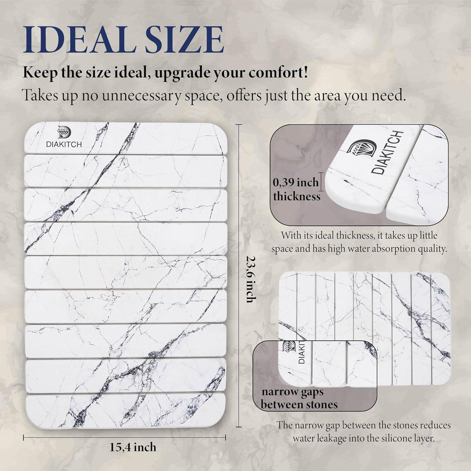 Alfombrilla de Secado de Piedra DIAKITCH 60x39 cm Blanca