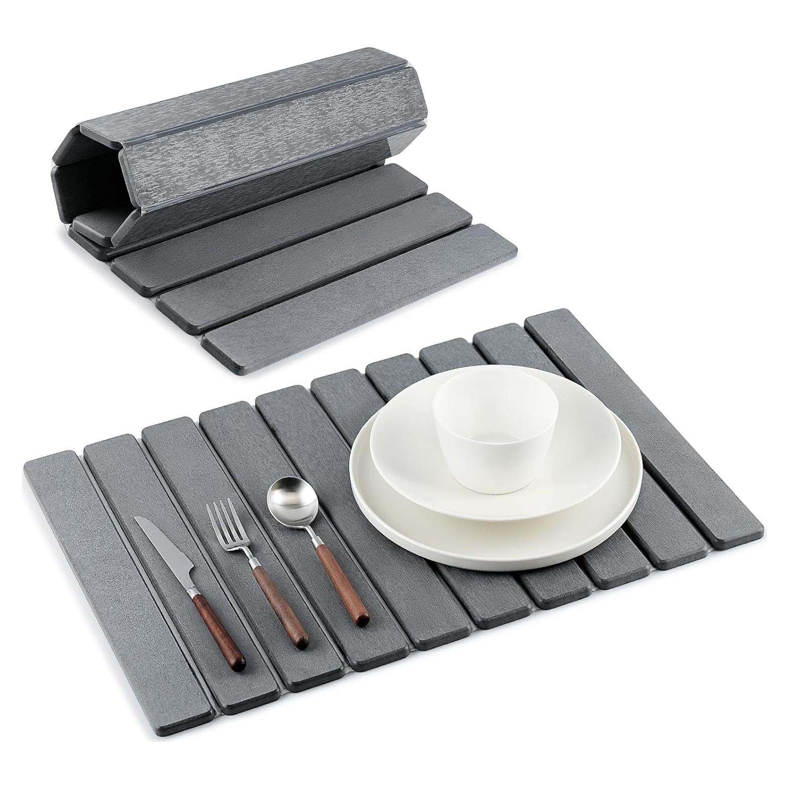 Alfombrilla de Secado de Platos BAKFUFIY 61x41 cm Gris Diatomita