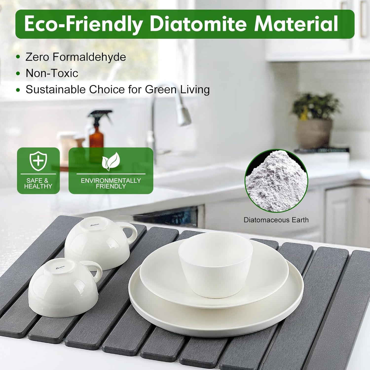 Alfombrilla de Secado de Platos BAKFUFIY 61x41 cm Gris Diatomita