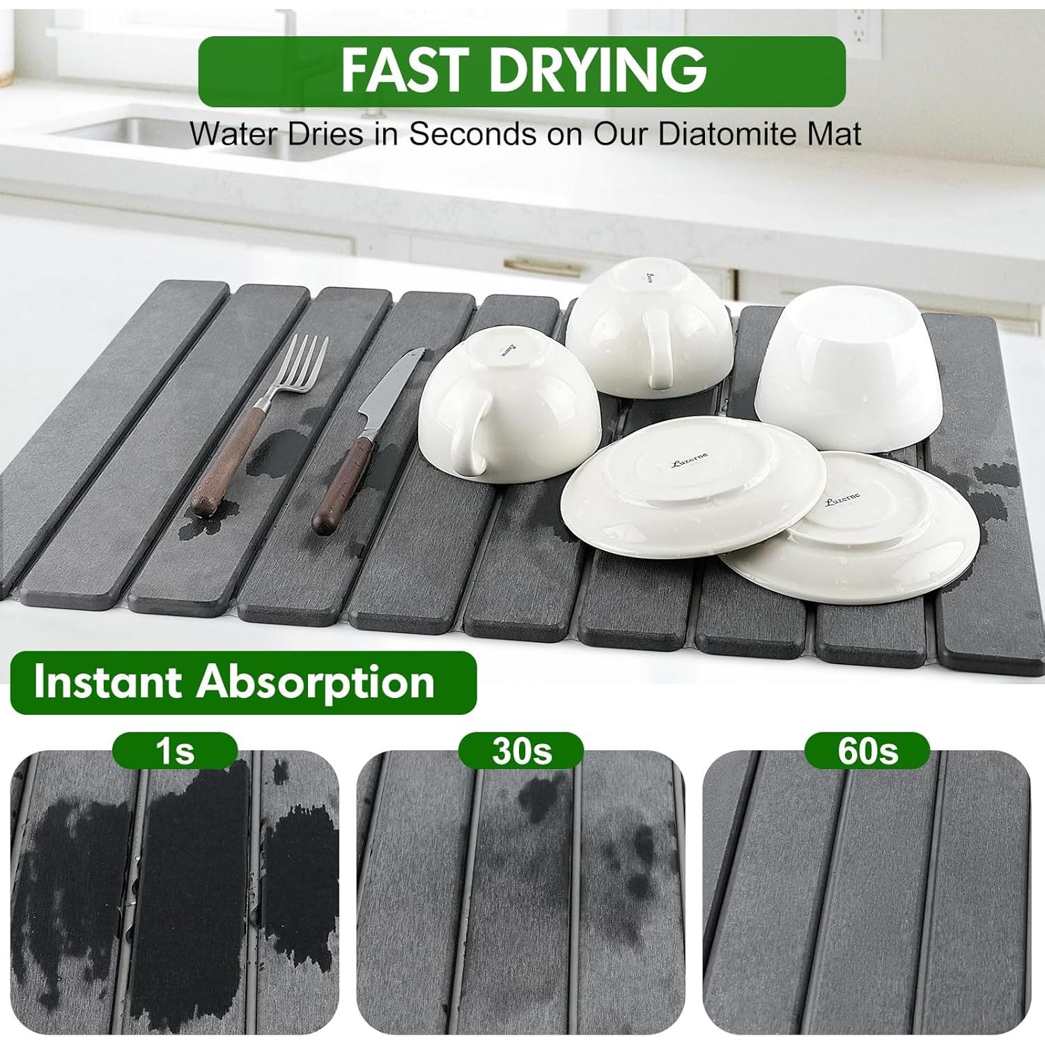 Alfombrilla de Secado de Platos BAKFUFIY 61x41 cm Gris Diatomita