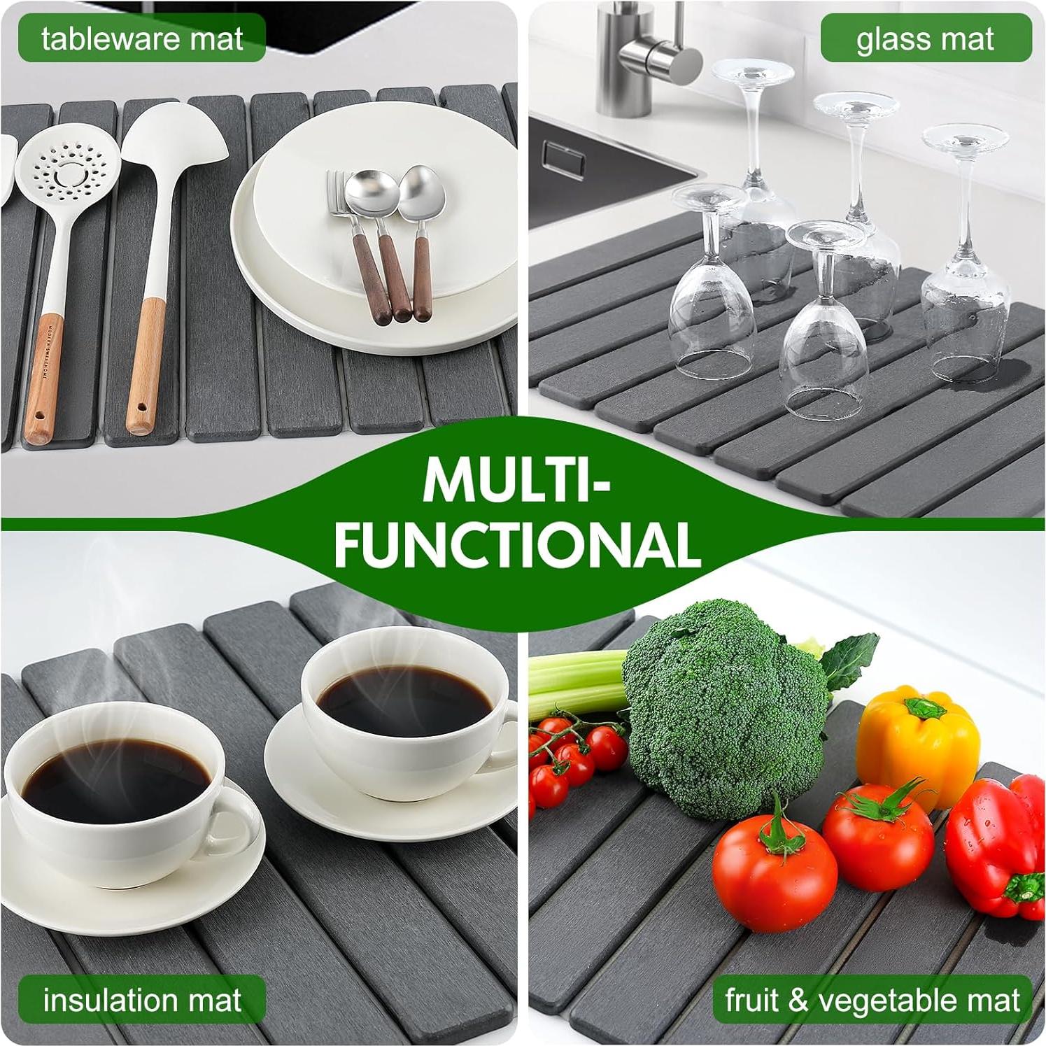 Alfombrilla de Secado de Platos BAKFUFIY 61x41 cm Gris Diatomita