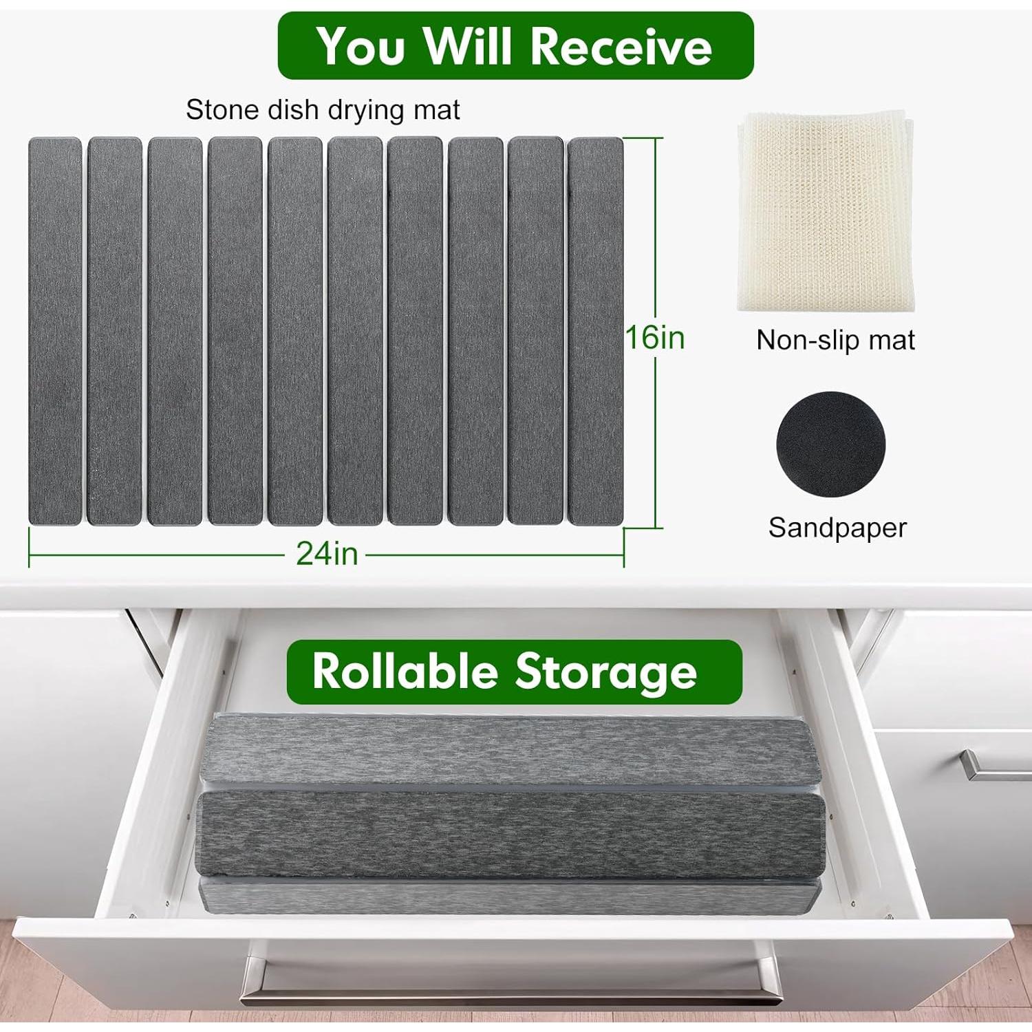 Alfombrilla de Secado de Platos BAKFUFIY 61x41 cm Gris Diatomita