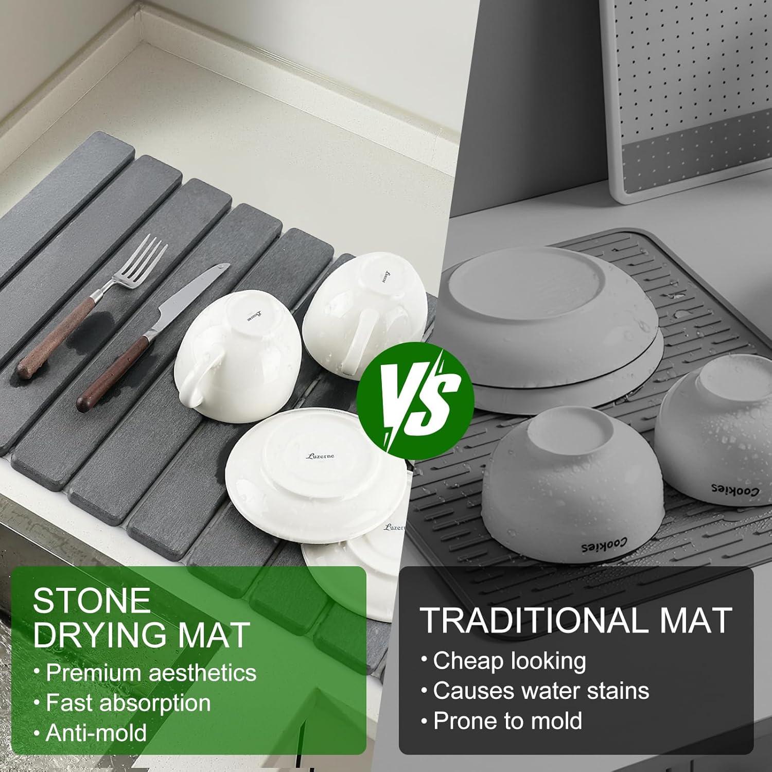 Alfombrilla de Secado de Platos BAKFUFIY 61x41 cm Gris Diatomita