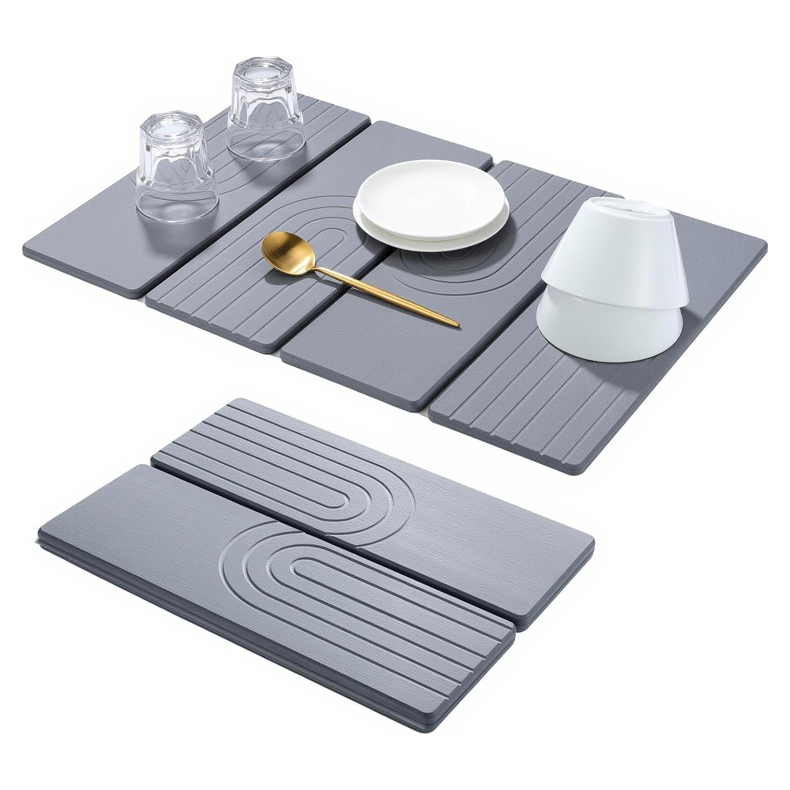 Alfombrilla de Secado de Platos Kssiaz 60x39 cm Gris Plegable