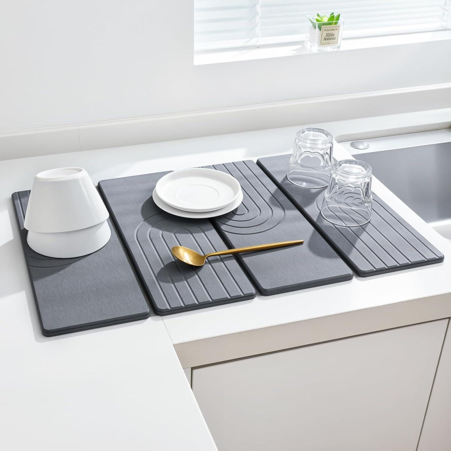 Alfombrilla de Secado de Platos Kssiaz 60x39 cm Gris Plegable