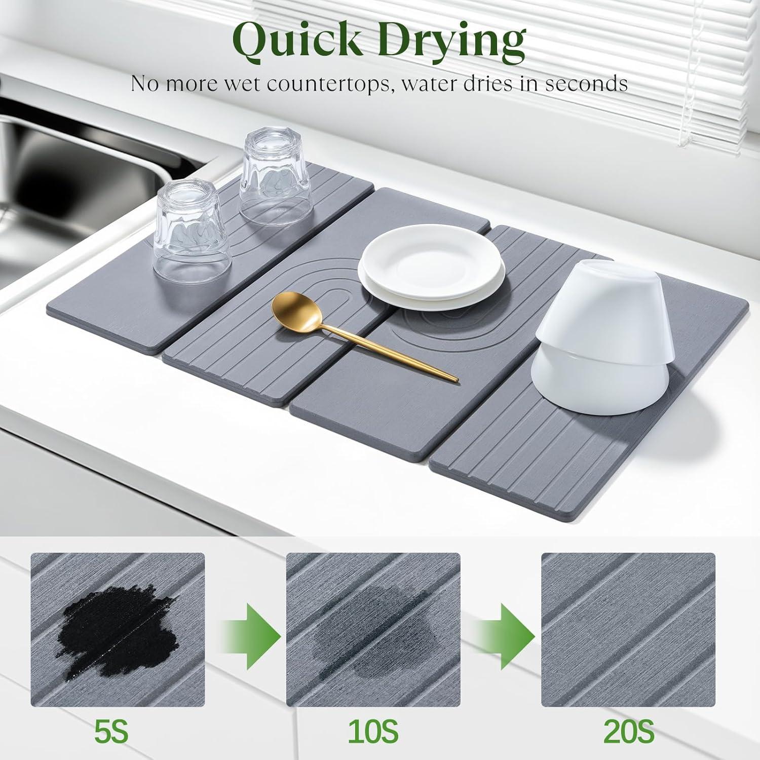 Alfombrilla de Secado de Platos Kssiaz 60x39 cm Gris Plegable