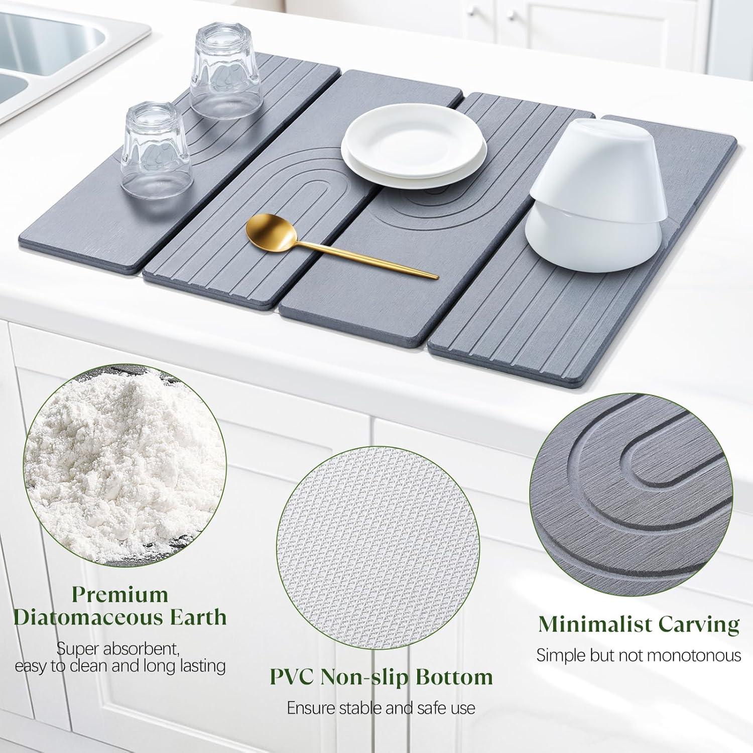 Alfombrilla de Secado de Platos Kssiaz 60x39 cm Gris Plegable