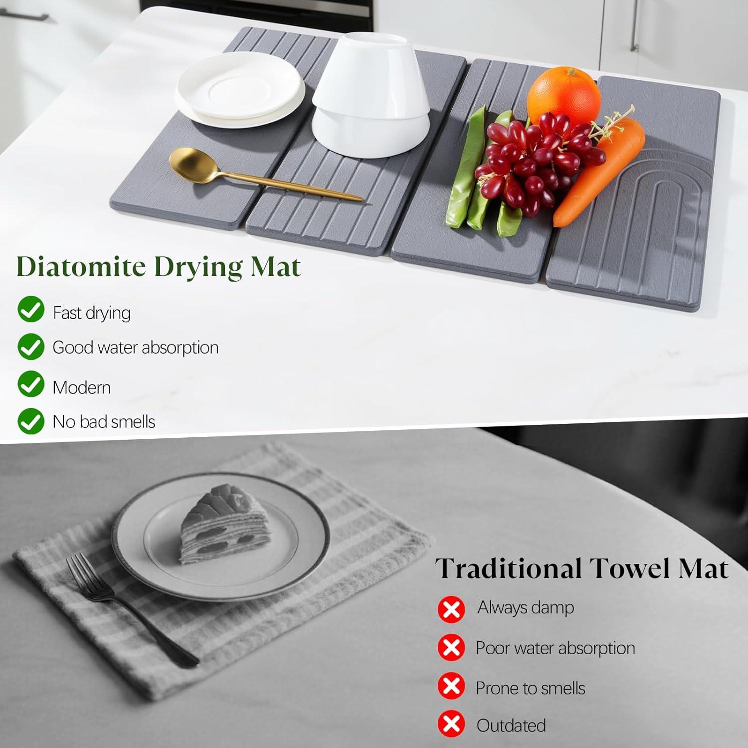 Alfombrilla de Secado de Platos Kssiaz 60x39 cm Gris Plegable