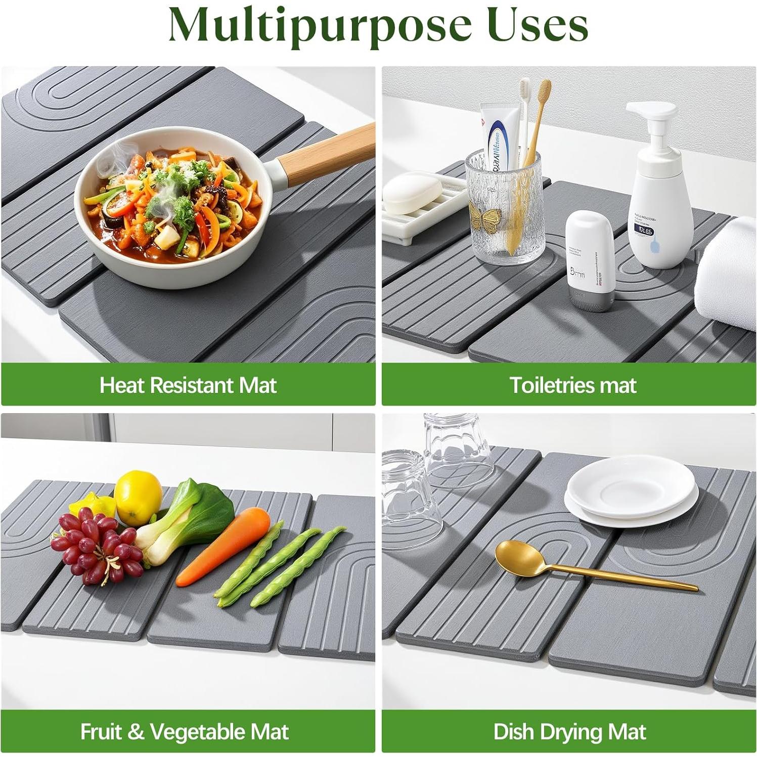 Alfombrilla de Secado de Platos Kssiaz 60x39 cm Gris Plegable