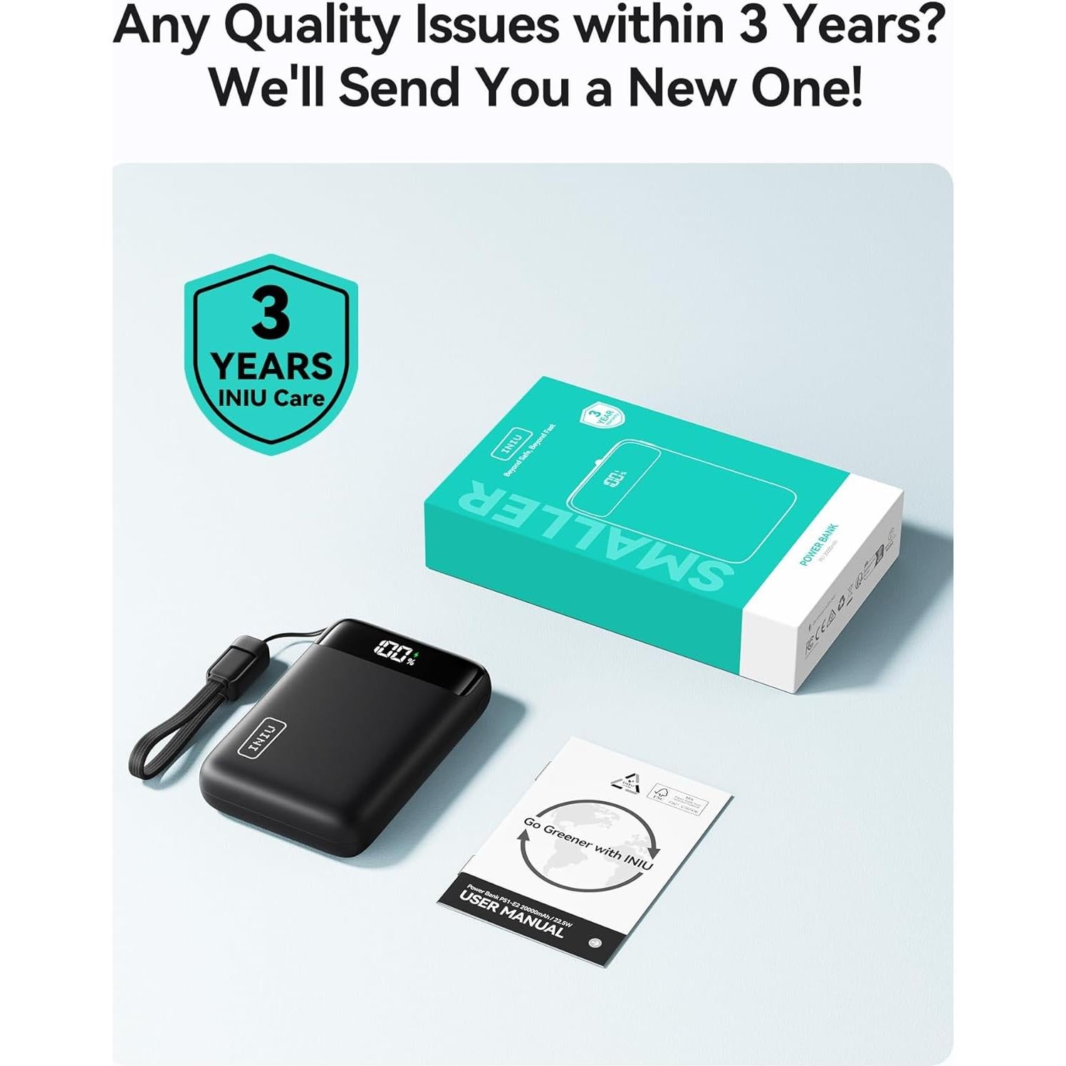 Banco de Energía INIU 20000mAh Carga Rápida 22.5W USB-C