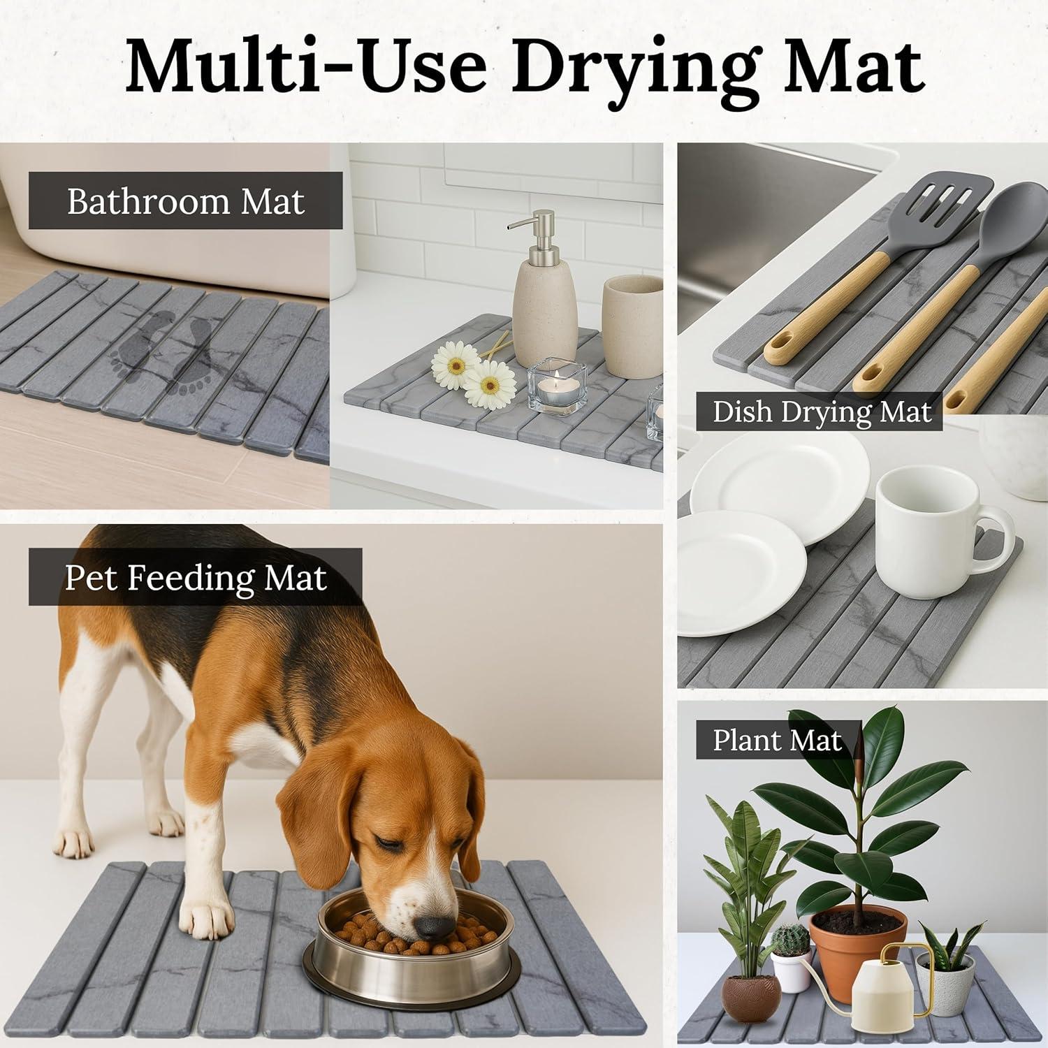 Alfombrilla de Secado de Piedra Yenyra 60x40 cm Gris Oscuro