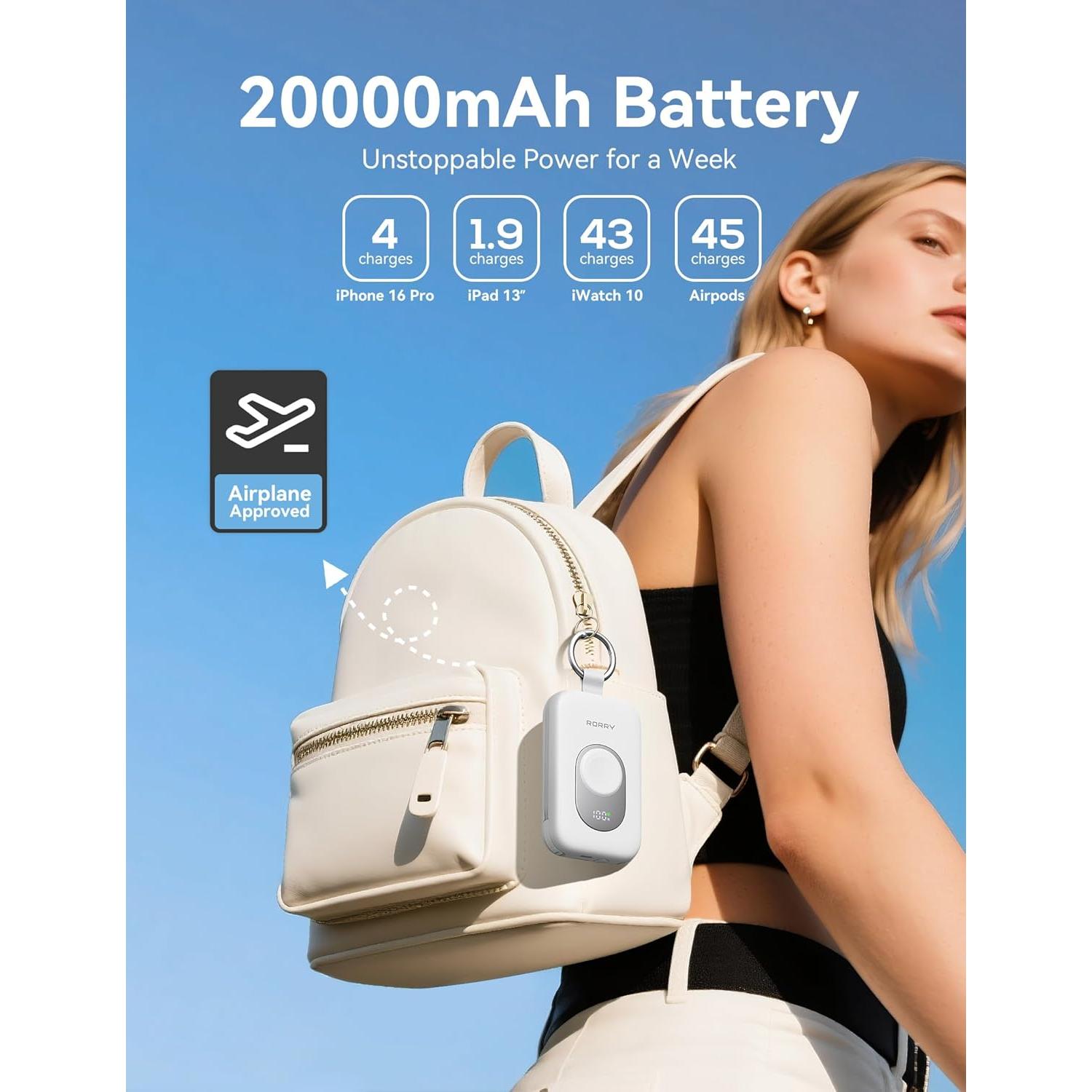 Cargador Portátil RORRY 20000mAh PD 30W Carga Rápida Blanco