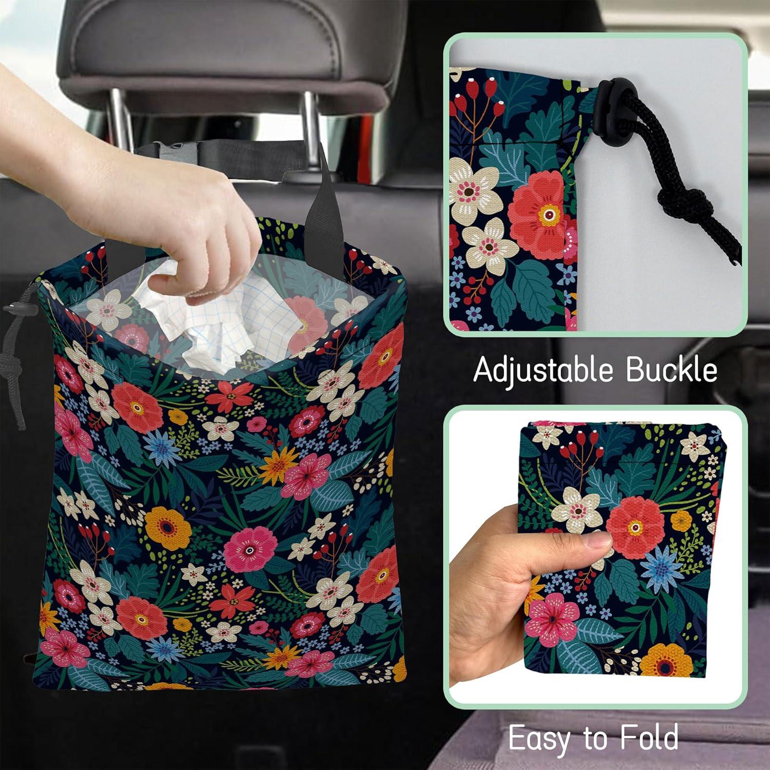 Bolsa de Basura para Auto NHNXHWIA Impermeable Flores Coloridas
