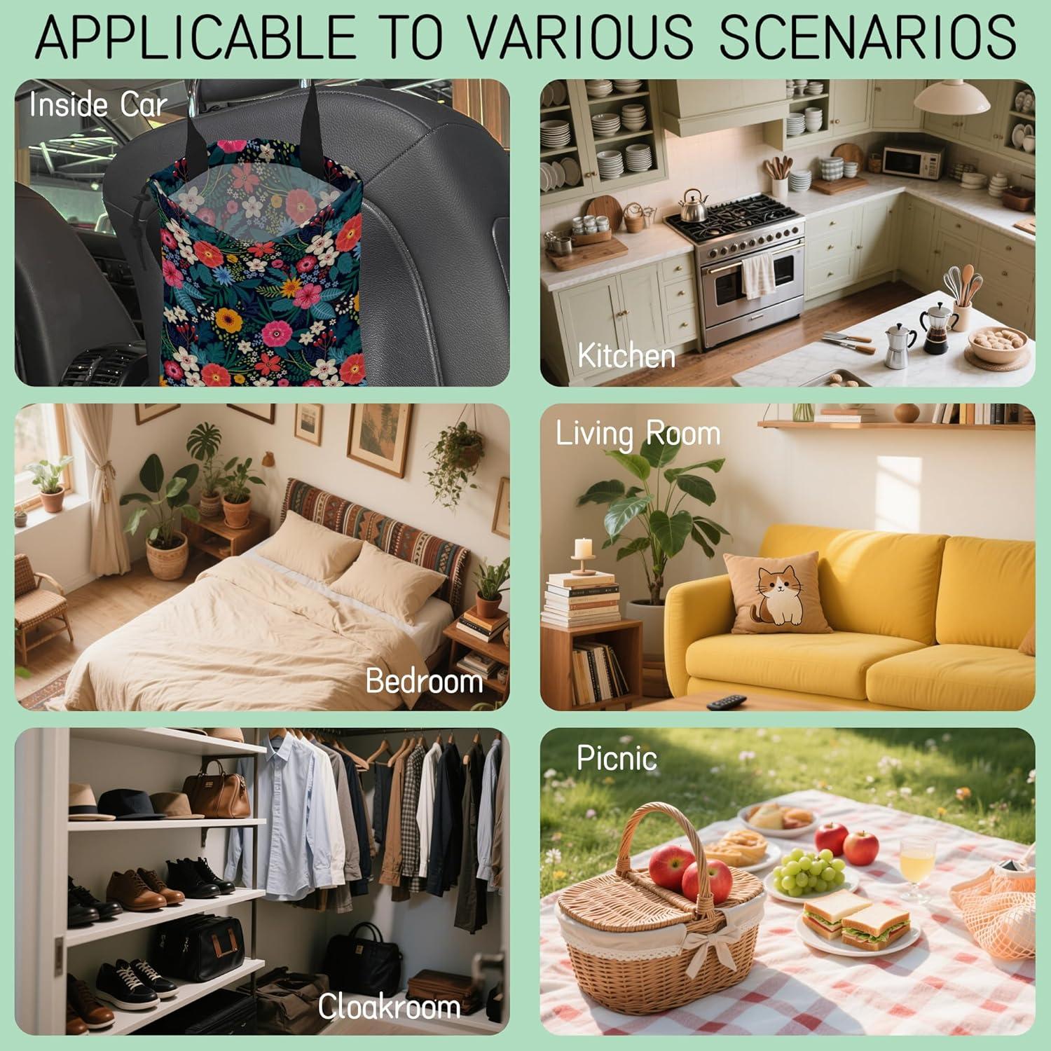 Bolsa de Basura para Auto NHNXHWIA Impermeable Flores Coloridas