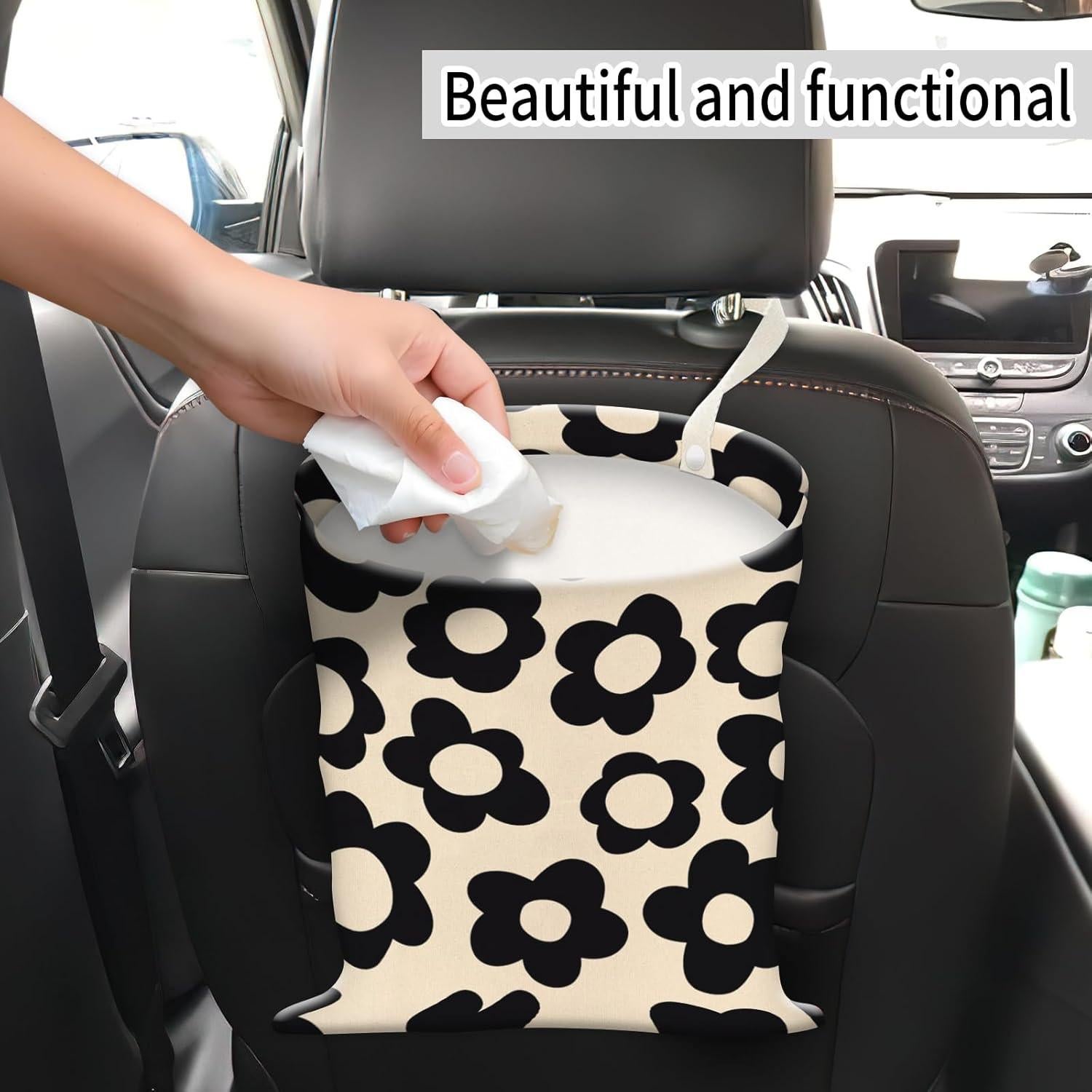 Basurero de Coche AUEKLLW Boho Floral Negra 30x24 cm