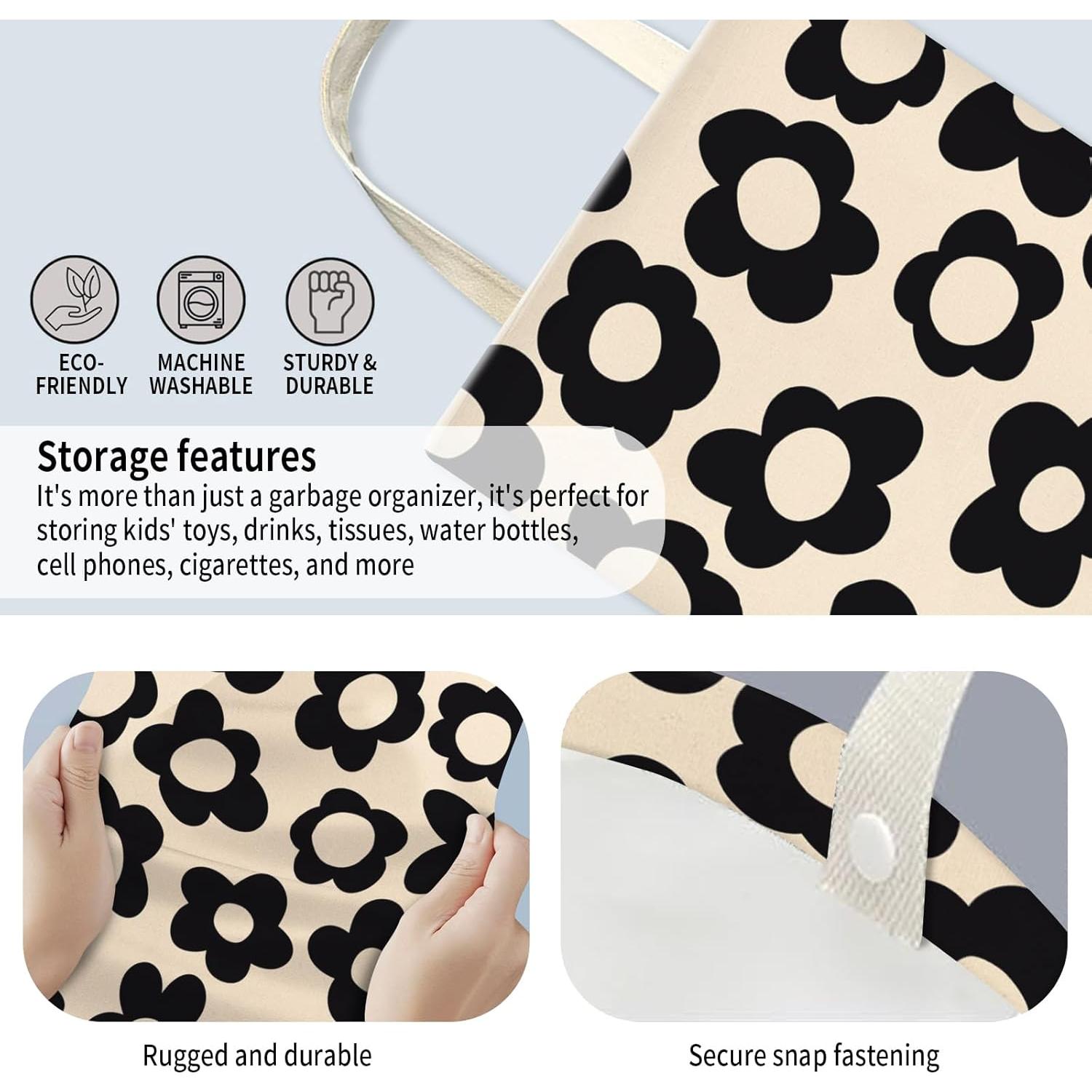 Basurero de Coche AUEKLLW Boho Floral Negra 30x24 cm