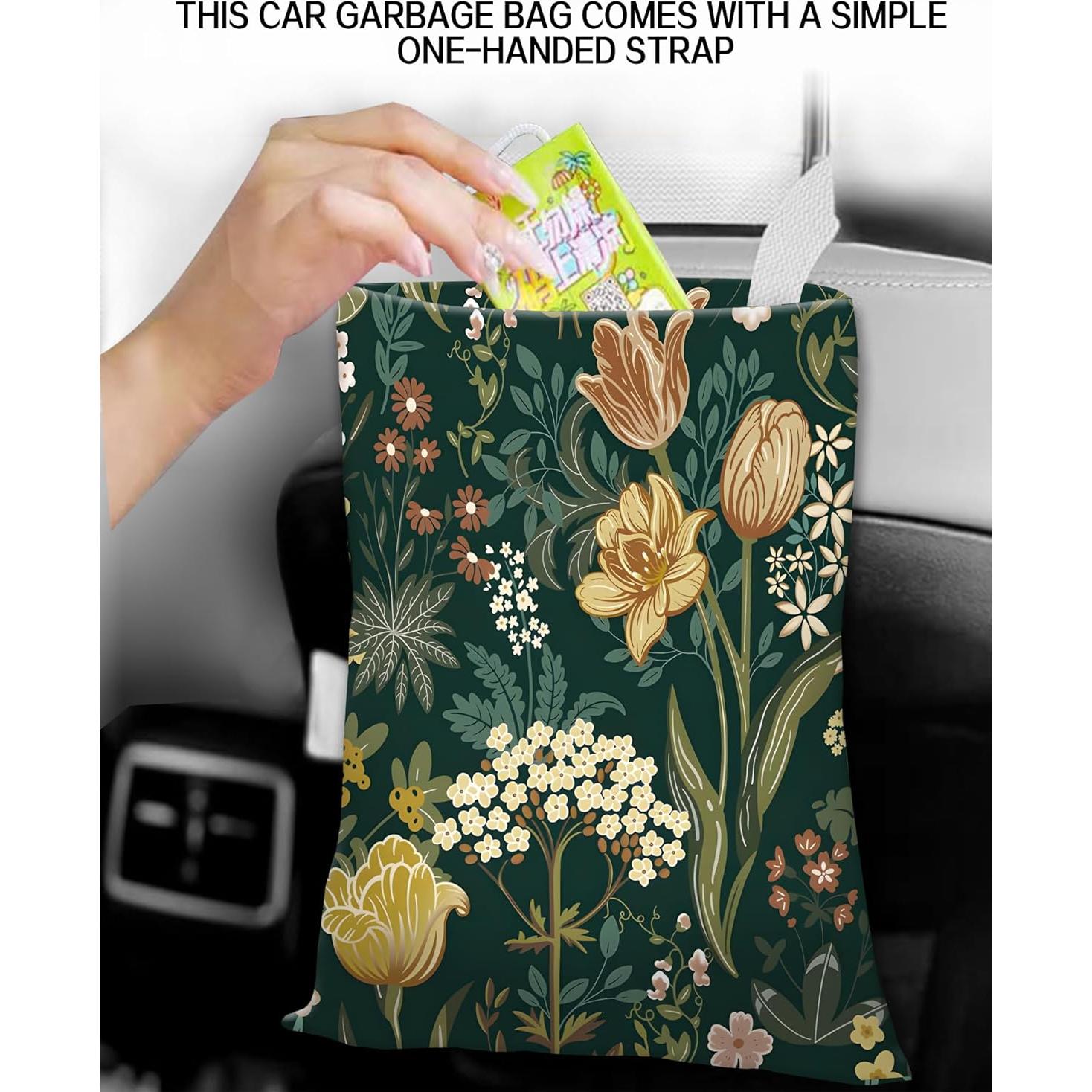 Basurero de Auto Colgante ANKVRP Floral Verde 30x24cm