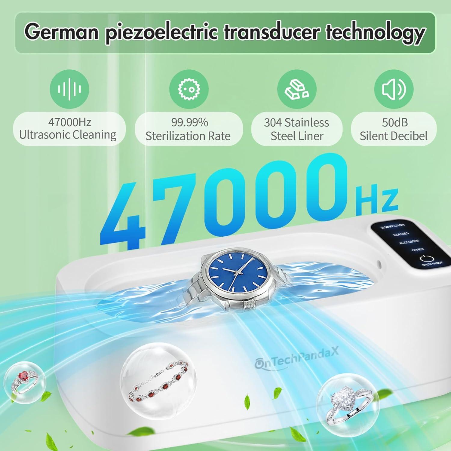 Limpiador Ultrasónico de Joyas OnTechPandaX 350ml 47KHz