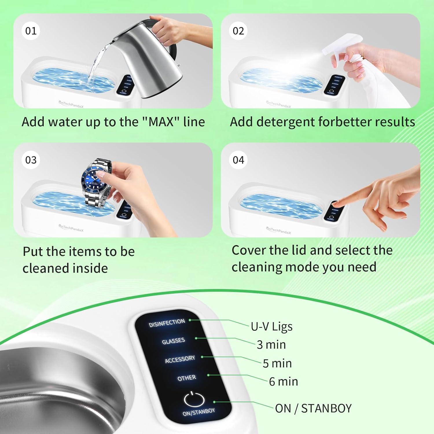 Limpiador Ultrasónico de Joyas OnTechPandaX 350ml 47KHz