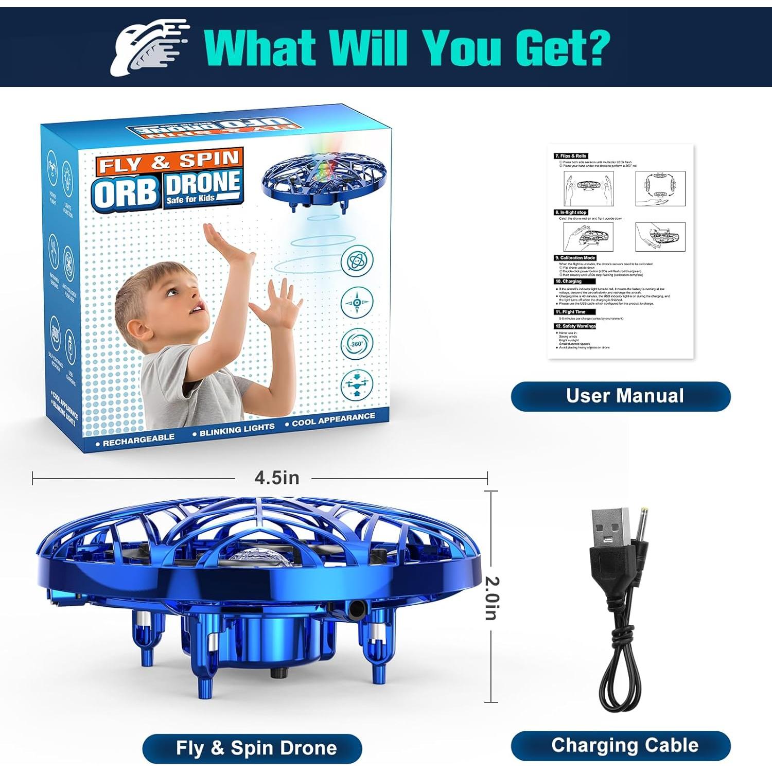 Dron Juguete Fynhvi TXD-3SD Azul con Control Manual y LED