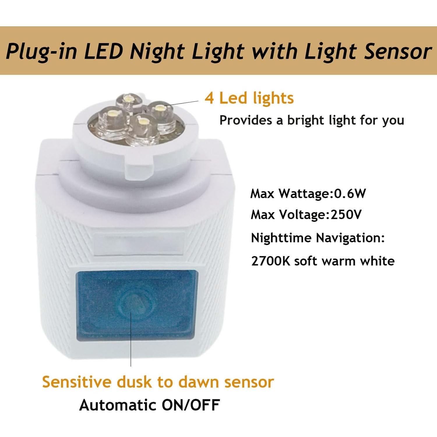 Luz Nocturna LED Enchufable TWDRTDD con Sensor Dusk a Dawn