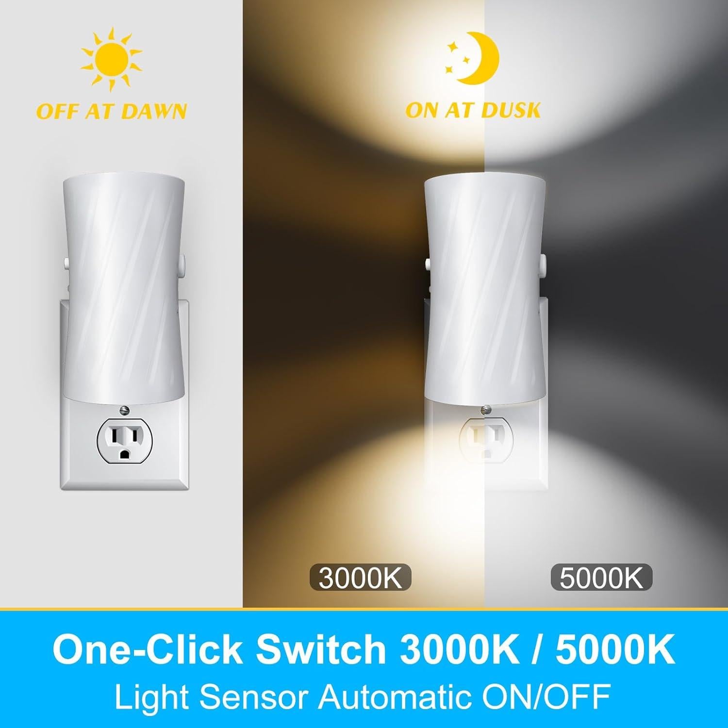 Luces Nocturnas LED WSKVEZZA, 3000K/5000K, Paquete de 2