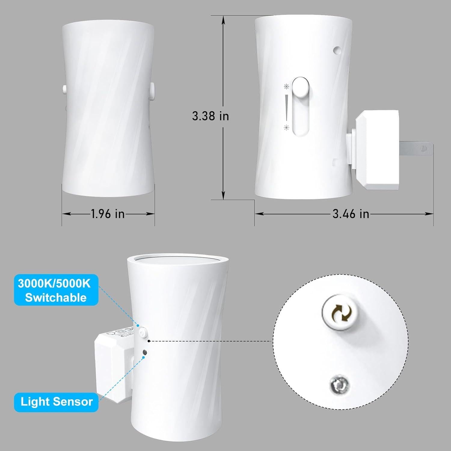 Luces Nocturnas LED WSKVEZZA, 3000K/5000K, Paquete de 2
