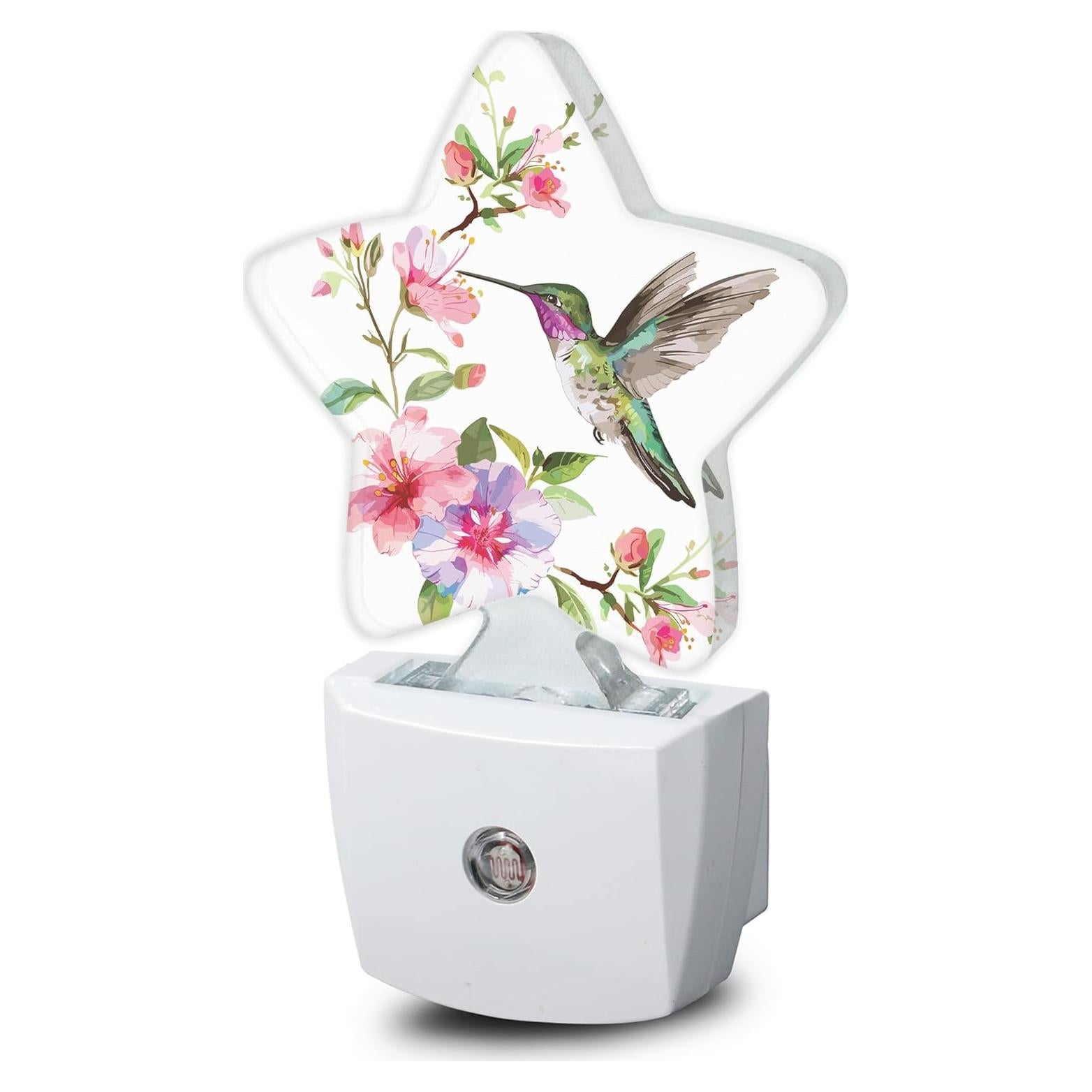 Luz Nocturna Enchufable Losthll Flor Colibrí con Sensor Automático