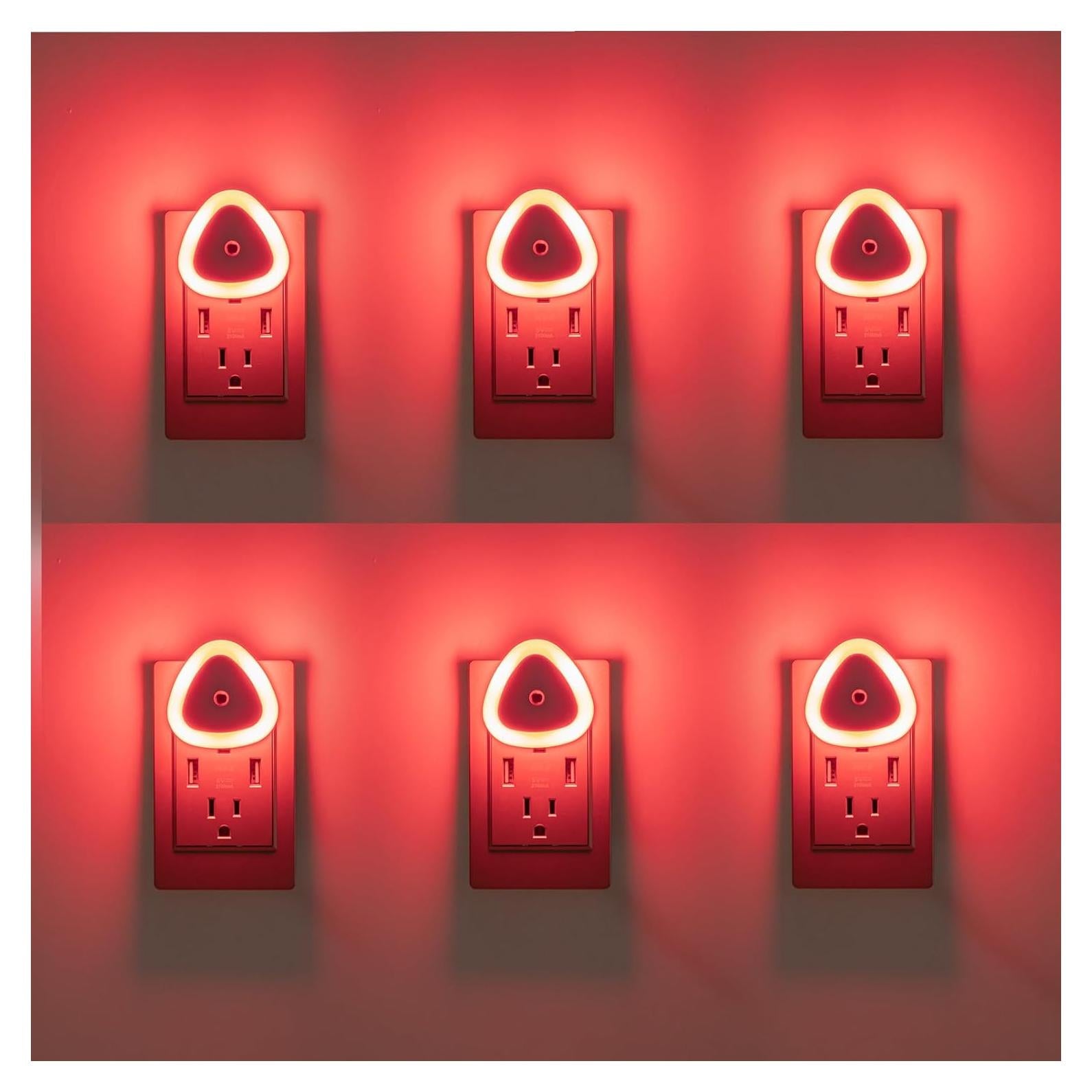 Luz Nocturna LED KINUR 6 Pack Roja con Sensor Automático 0.5W