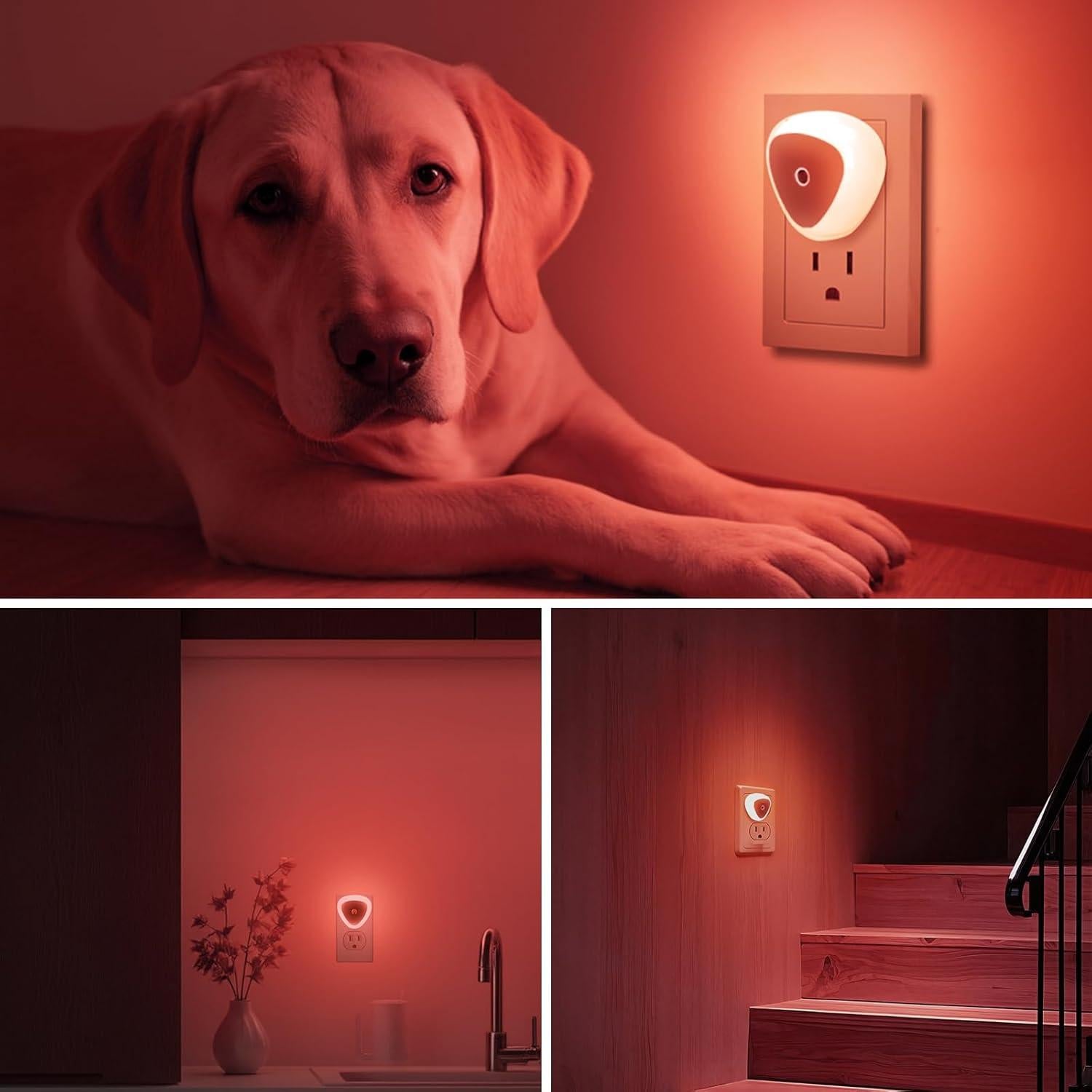 Luz Nocturna LED KINUR 6 Pack Roja con Sensor Automático 0.5W