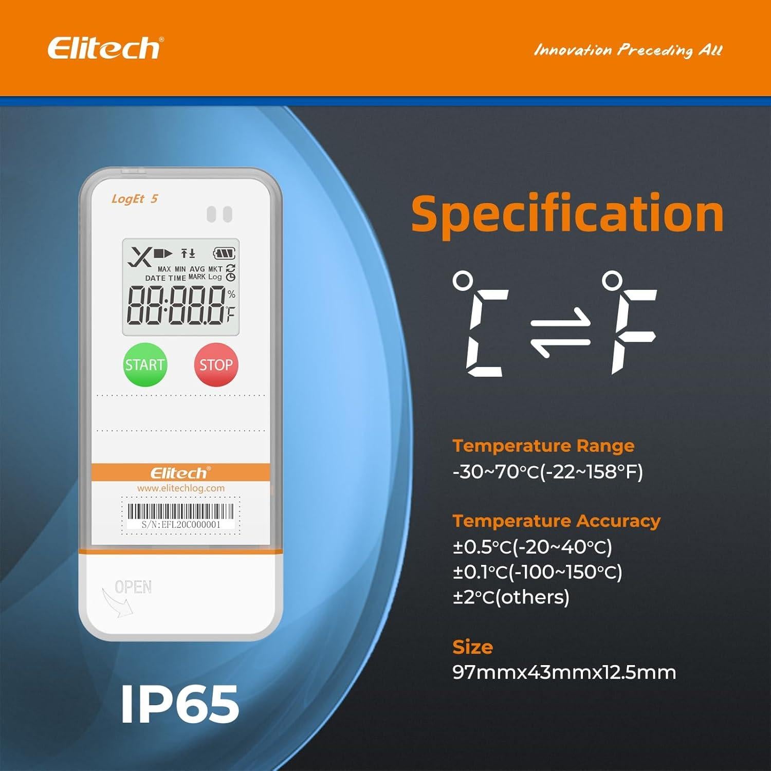 Registrador de Datos de Temperatura Elitech RC-5+ USB -30°C a 70°C