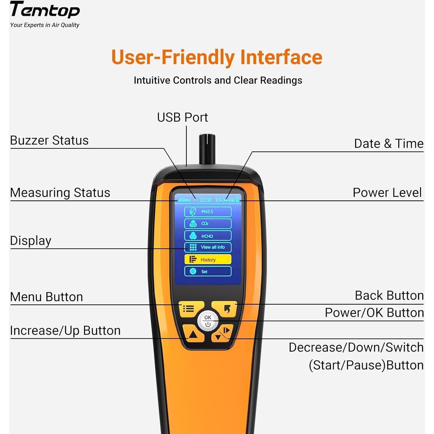 Medidor de Calidad del Aire Temtop M2000C CO2 PM2.5 PM10