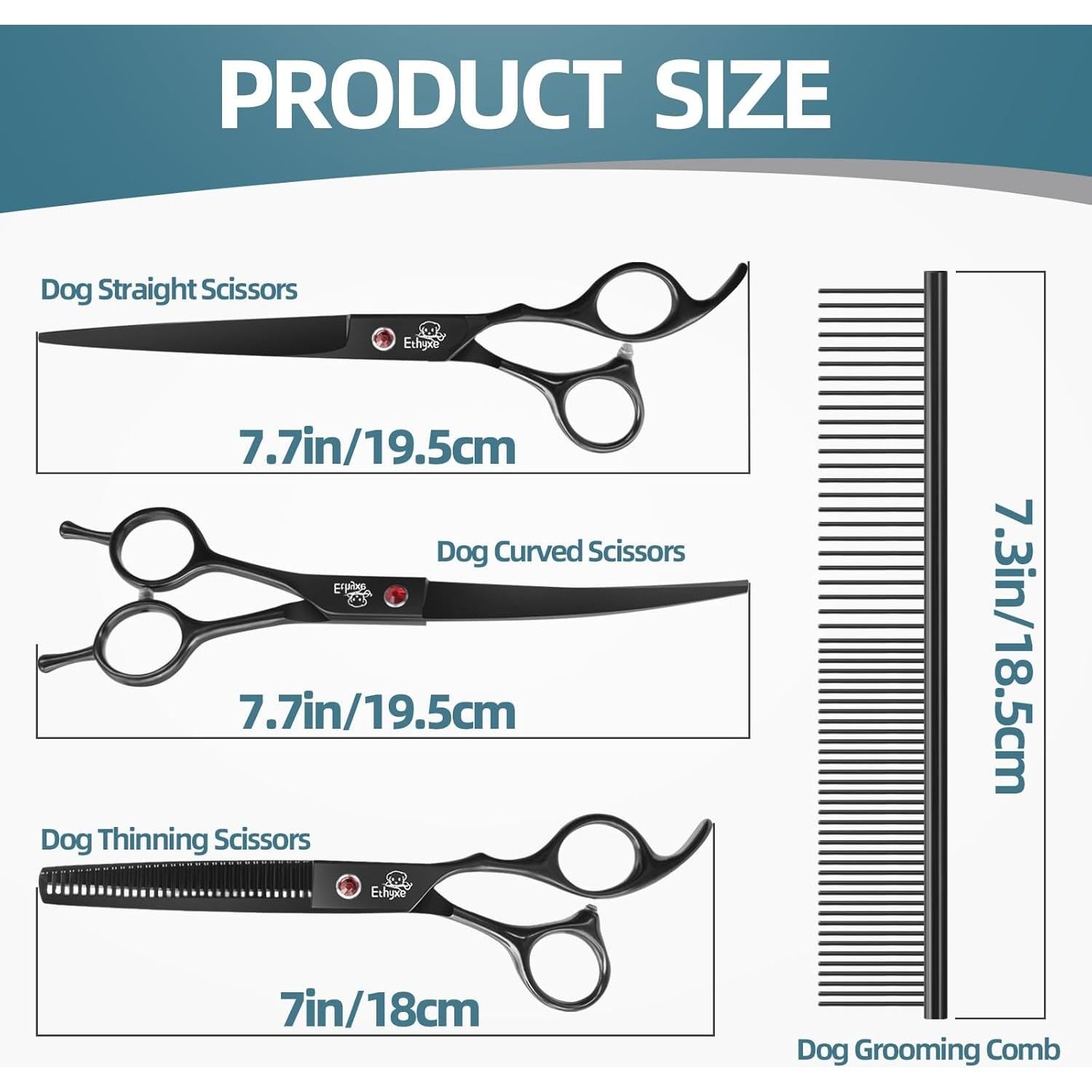 Kit de Tijeras de Aseo Profesional Ethyxe - 3 Piezas Acero Inoxidable