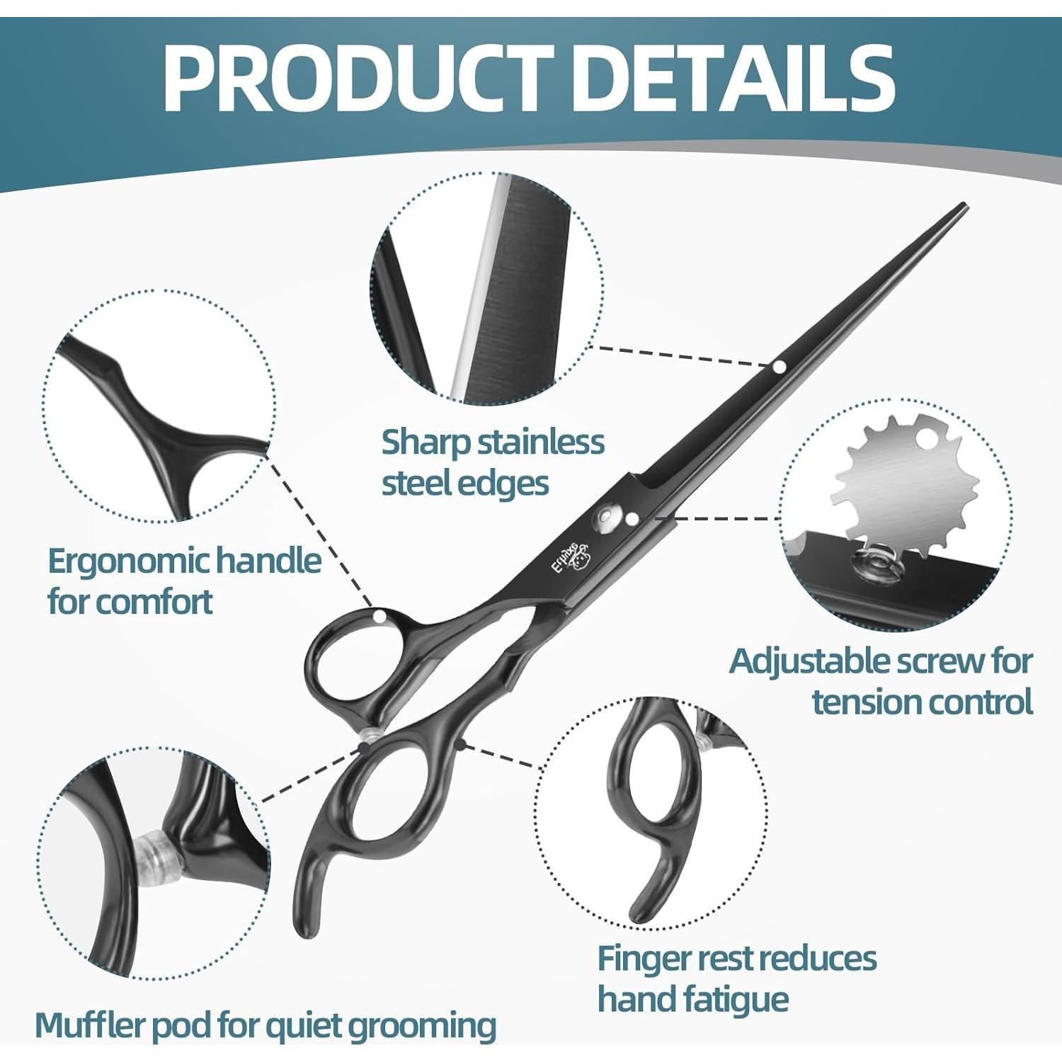 Kit de Tijeras de Aseo Profesional Ethyxe - 3 Piezas Acero Inoxidable