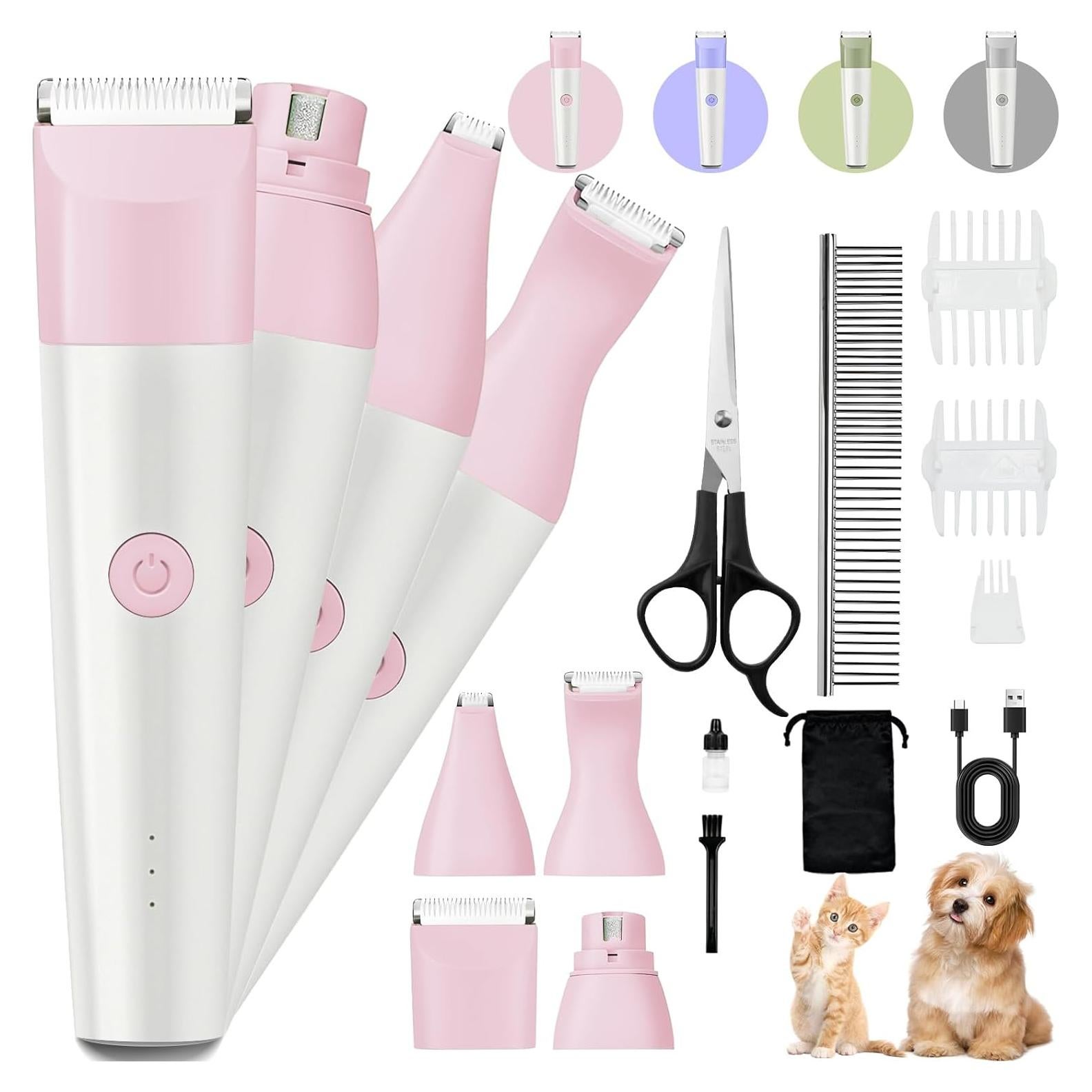 Kit Cortapelos Inalámbrico Roiffcly 4 en 1 para Perros Rosa