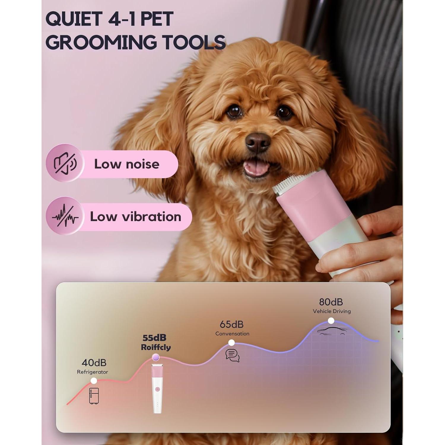 Kit Cortapelos Inalámbrico Roiffcly 4 en 1 para Perros Rosa