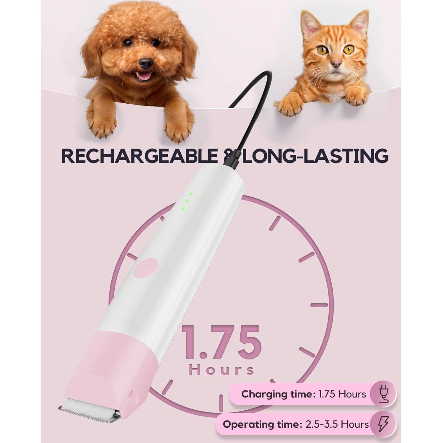 Kit Cortapelos Inalámbrico Roiffcly 4 en 1 para Perros Rosa