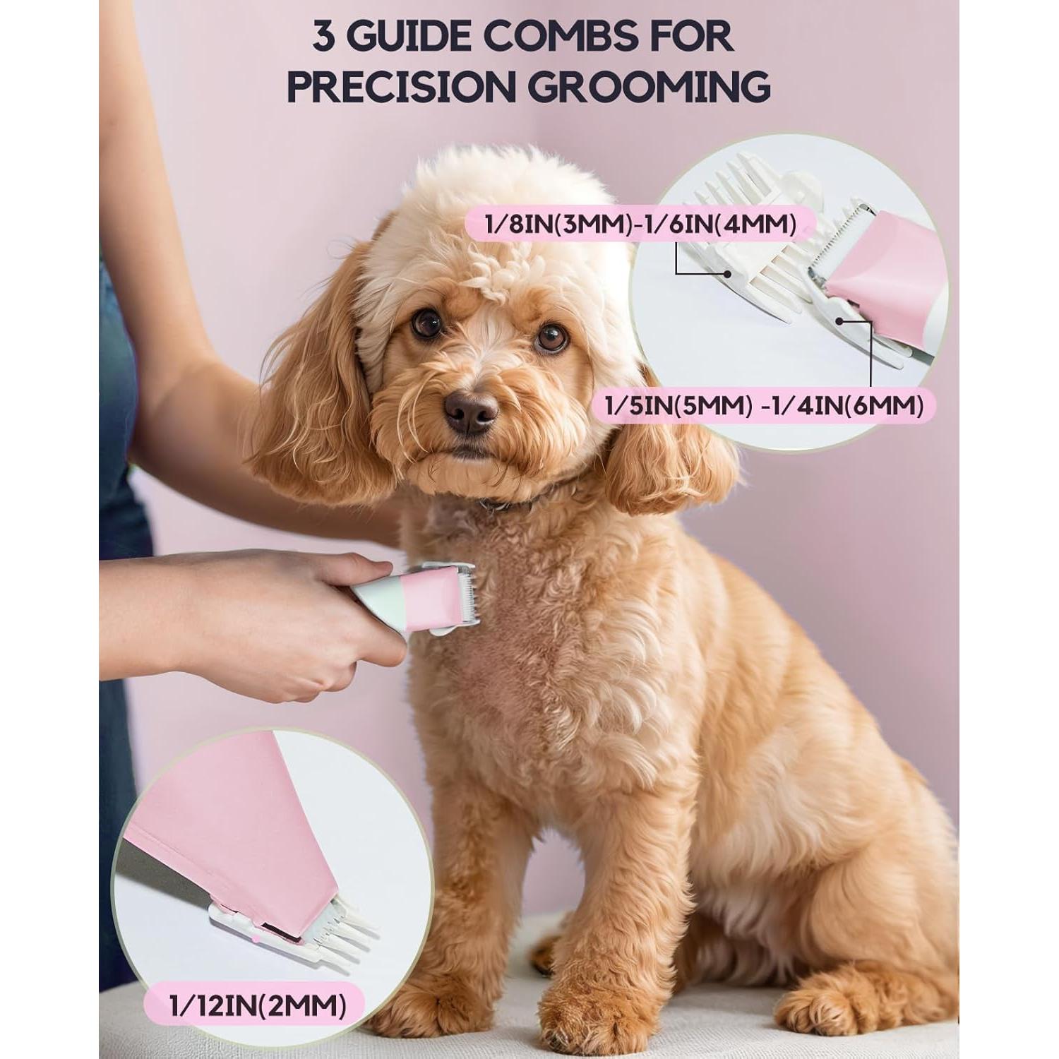 Kit Cortapelos Inalámbrico Roiffcly 4 en 1 para Perros Rosa