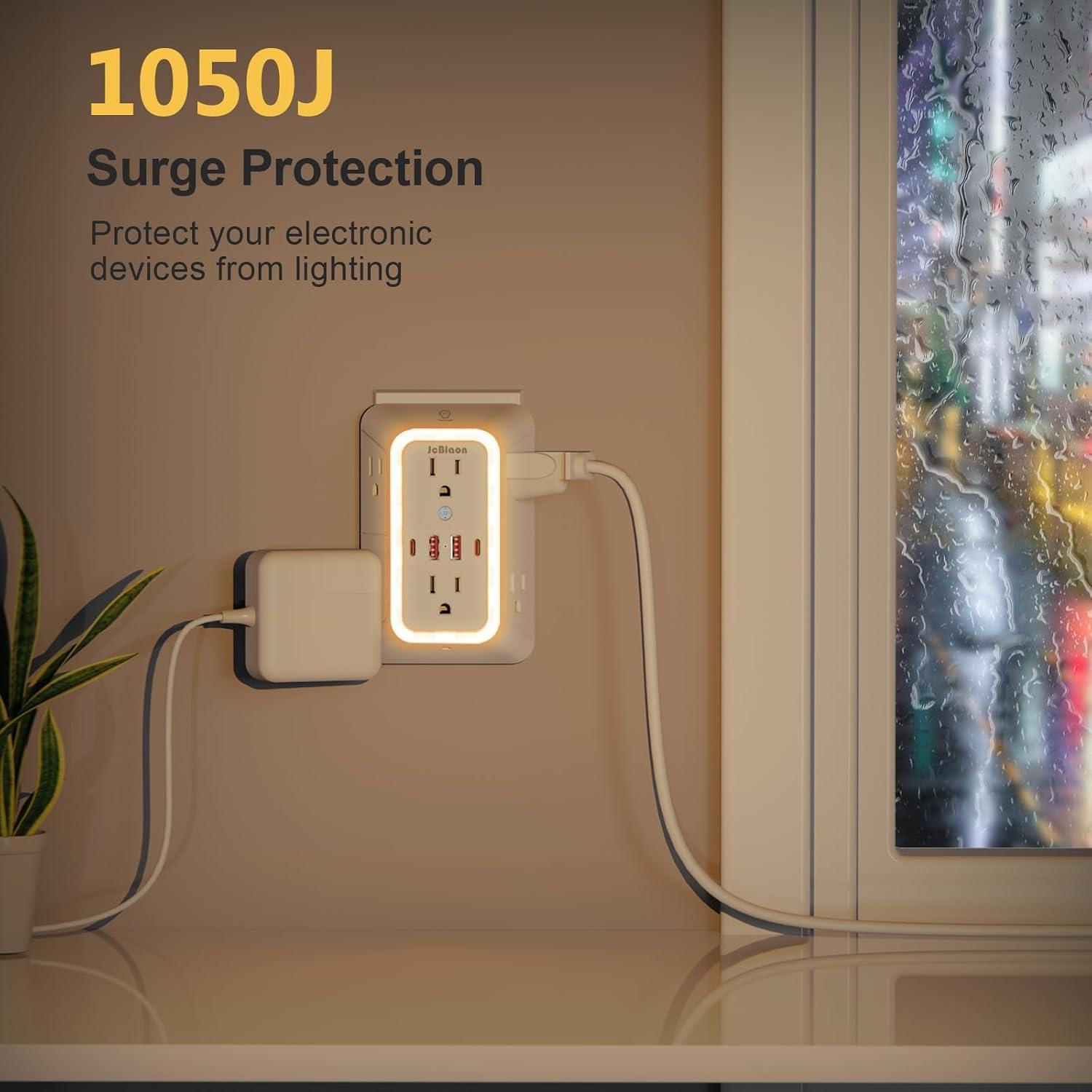 Extensor de Enchufe de Pared ZHONGSHAN con Luz Nocturna y 4 USB