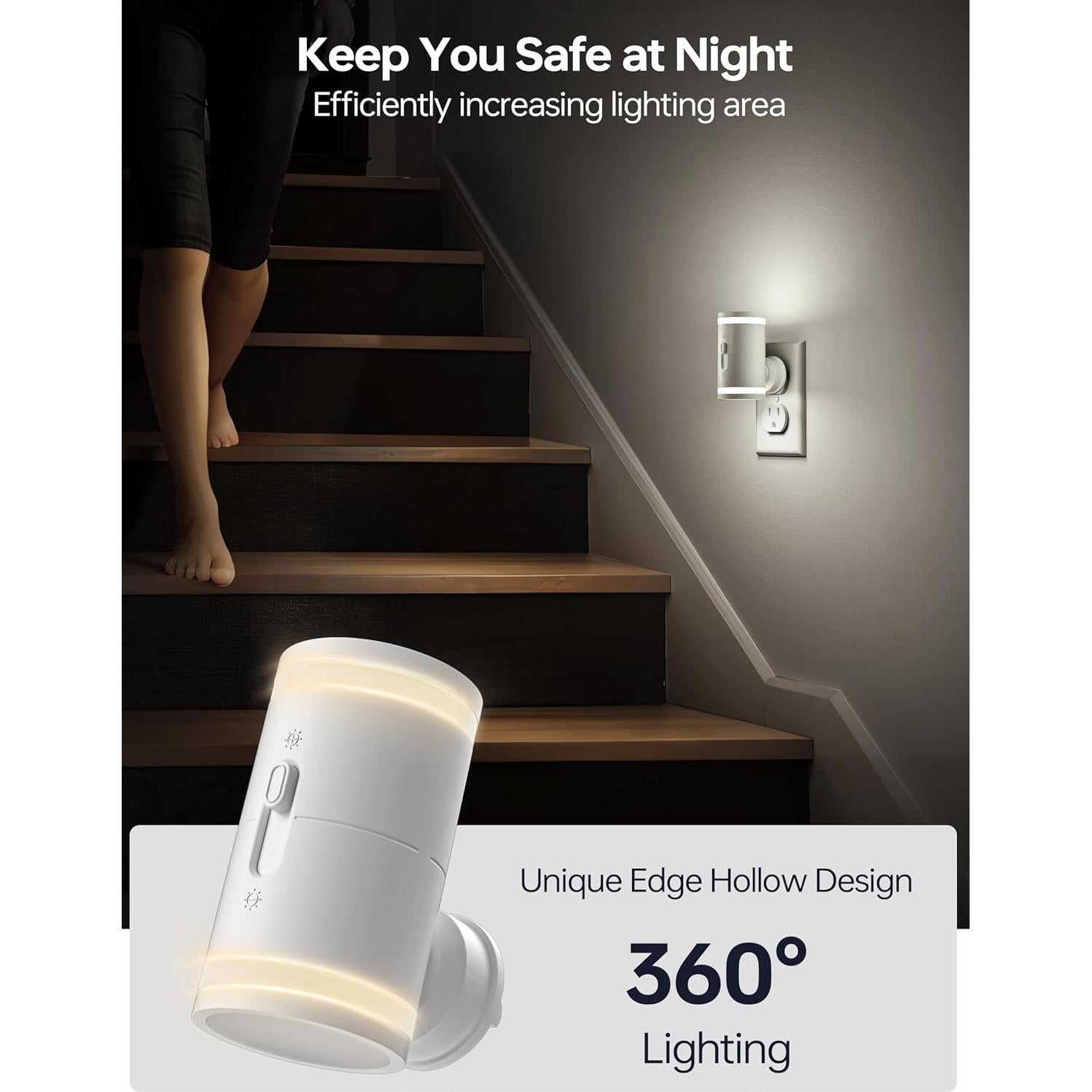 Luz Nocturna KINDEEP Enchufada con Sensor 5000K 2 Piezas