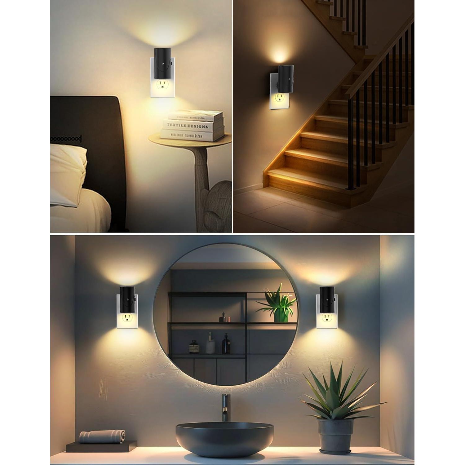 Luz Nocturna LED Niocomio Enchufable 2 Piezas 3000K Ajustable