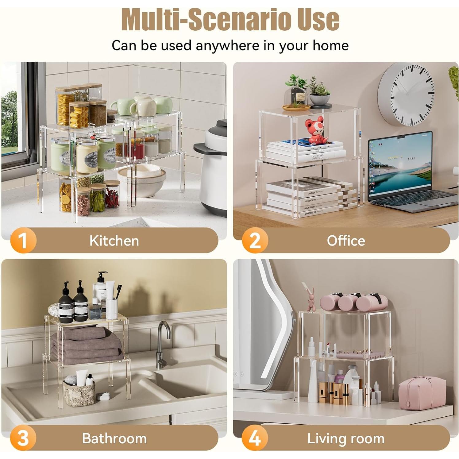 Juego de 4 Estantes Acrílicos YUNEASELF para Gabinete - Organizador de Cocina