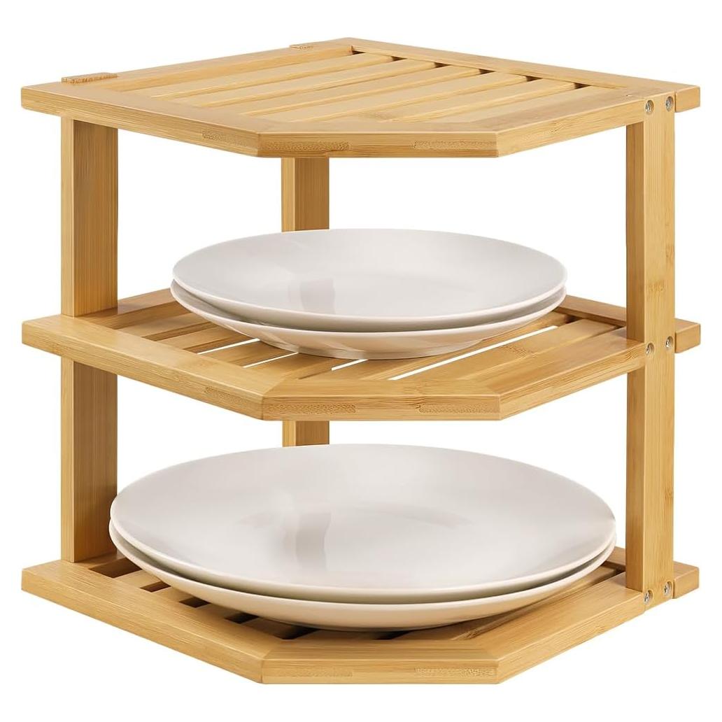 Organizador de Platos de Bambú BFTOU 3 Niveles 24.9x24.9 cm
