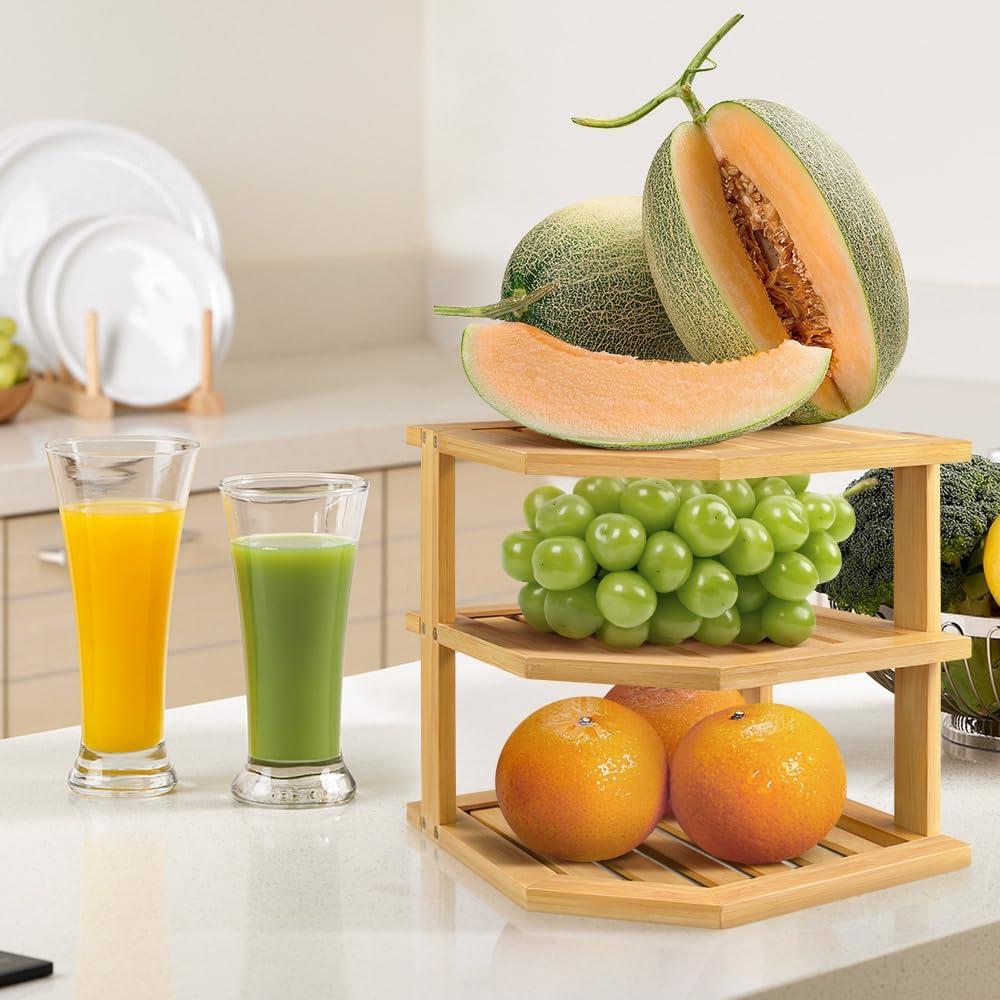 Organizador de Platos de Bambú BFTOU 3 Niveles 24.9x24.9 cm