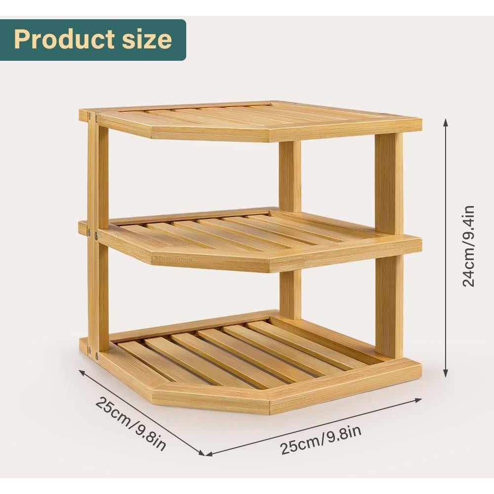 Organizador de Platos de Bambú BFTOU 3 Niveles 24.9x24.9 cm